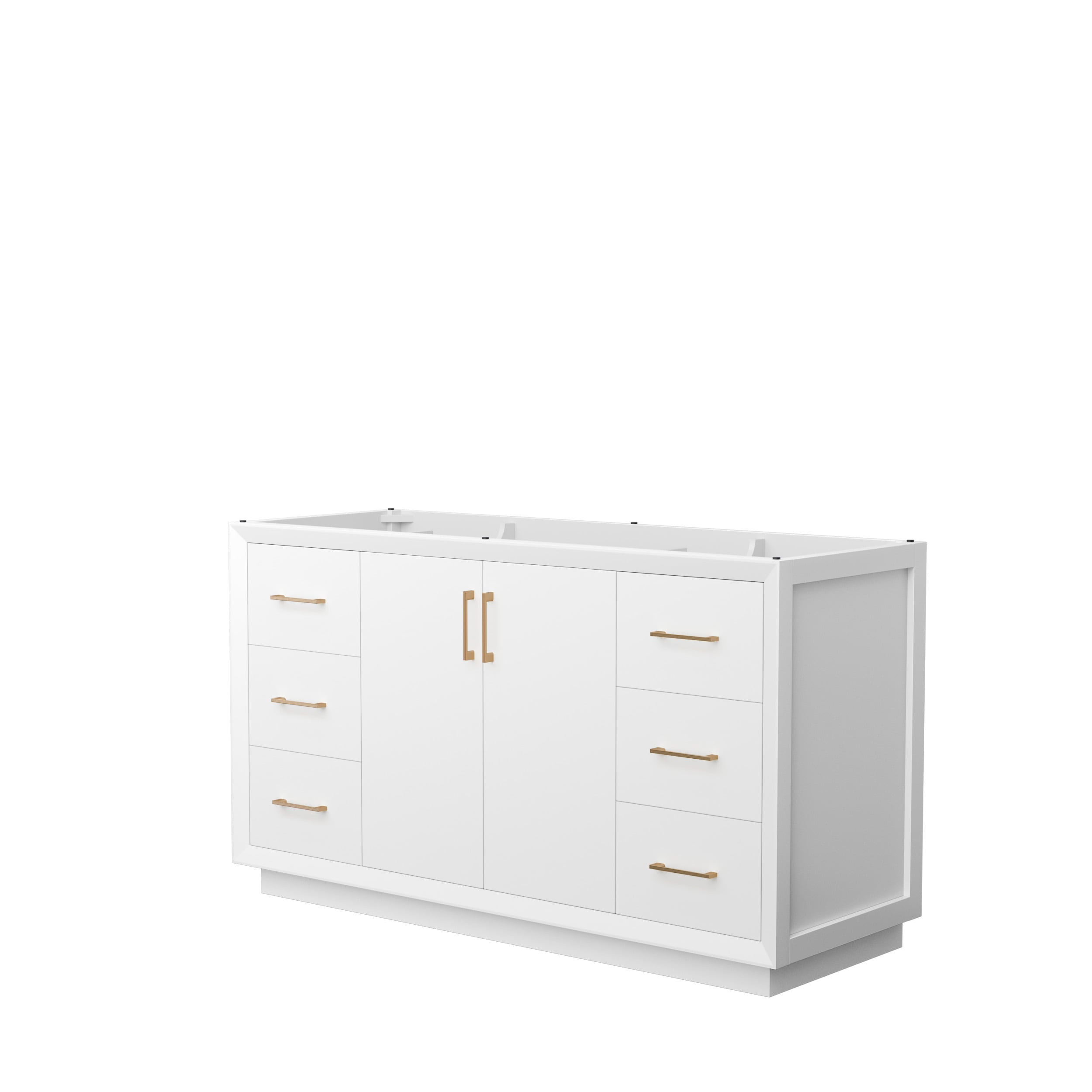 Wyndham Collection WCF414160SWZCXSXXMXX Strada 60-in White with Satin Bronze Trim Bathroom Vanity Base Cabinet without Top