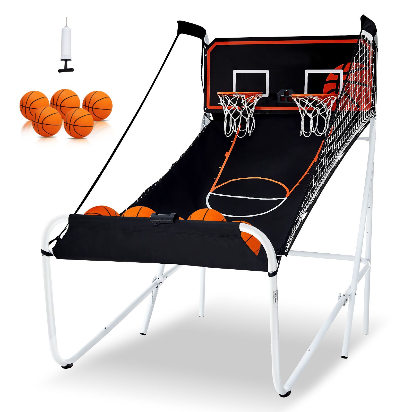 Vkoiyg Foldable Basketball Arcade Game  2 Player Indoor Basketball Game  Home Dual Shot Sport with 5 Balls  8 Game Modes  Electronic Scoreboard  and Inflation Pump  for Kids  Adults