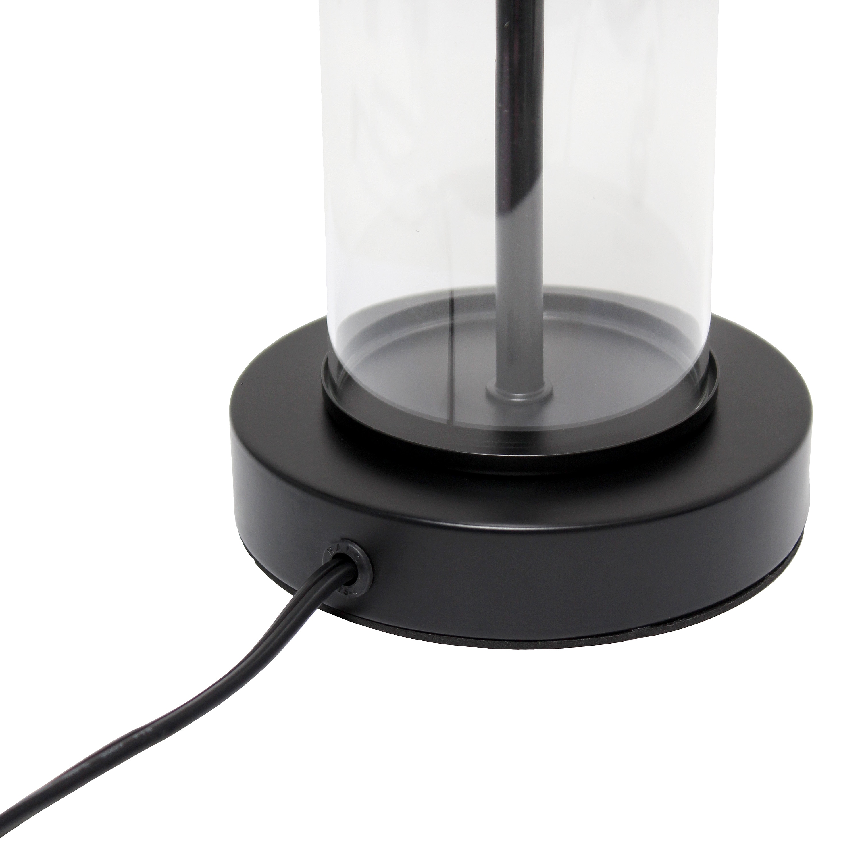 Black Metal and Clear Glass Table Lamp with Fabric Shade