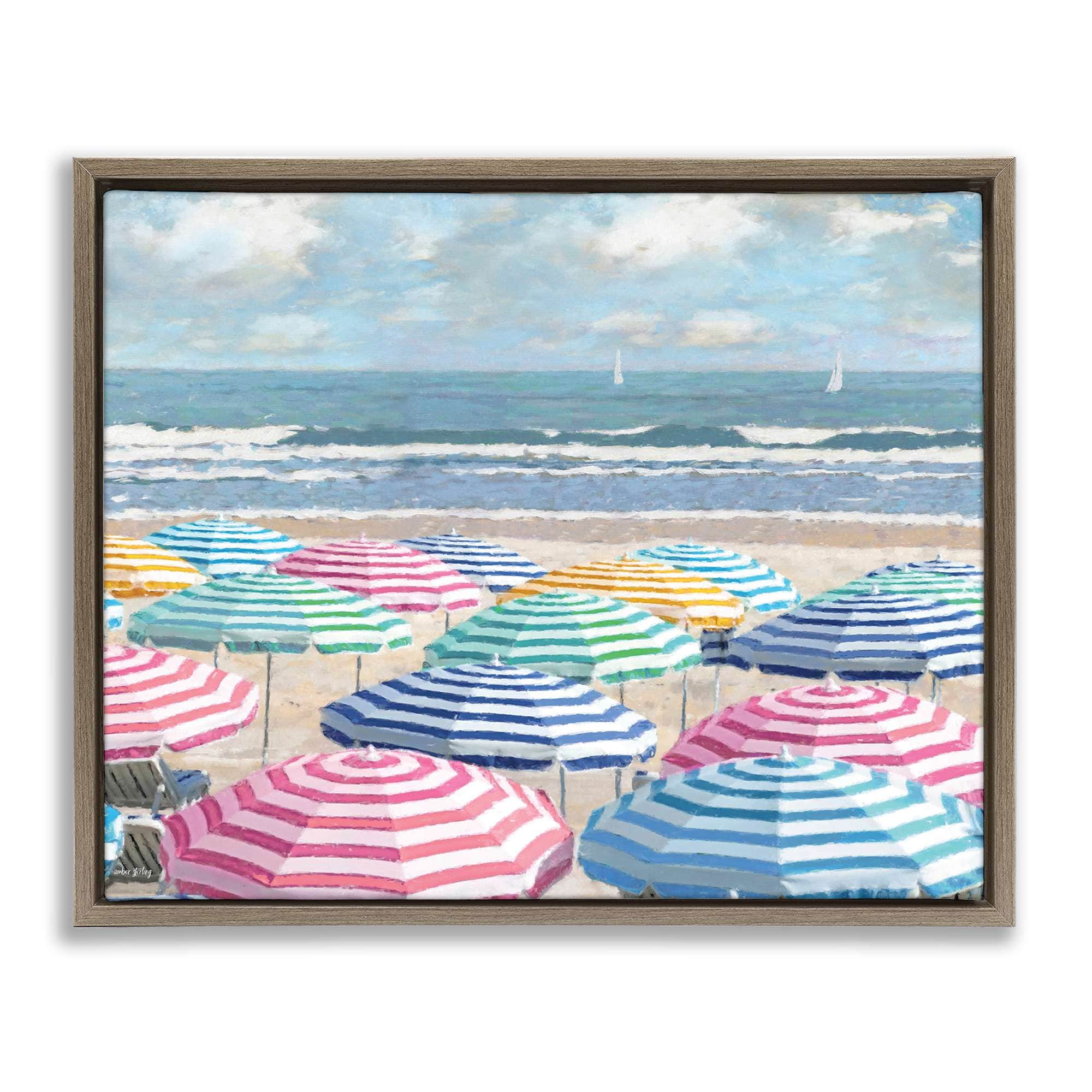 Stupell Industries BT-550-FFE-24X30 Shore with Bright Umbrellas Floating Frame design by Amber Sterling