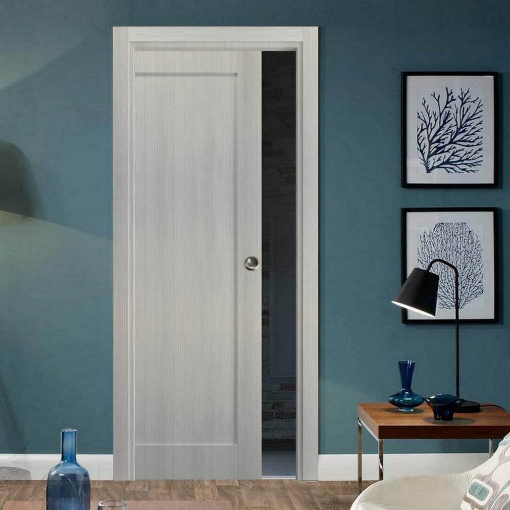 Quadro 4111 Grey Ash Solid Core Pocket Door with Eco-Veneer
