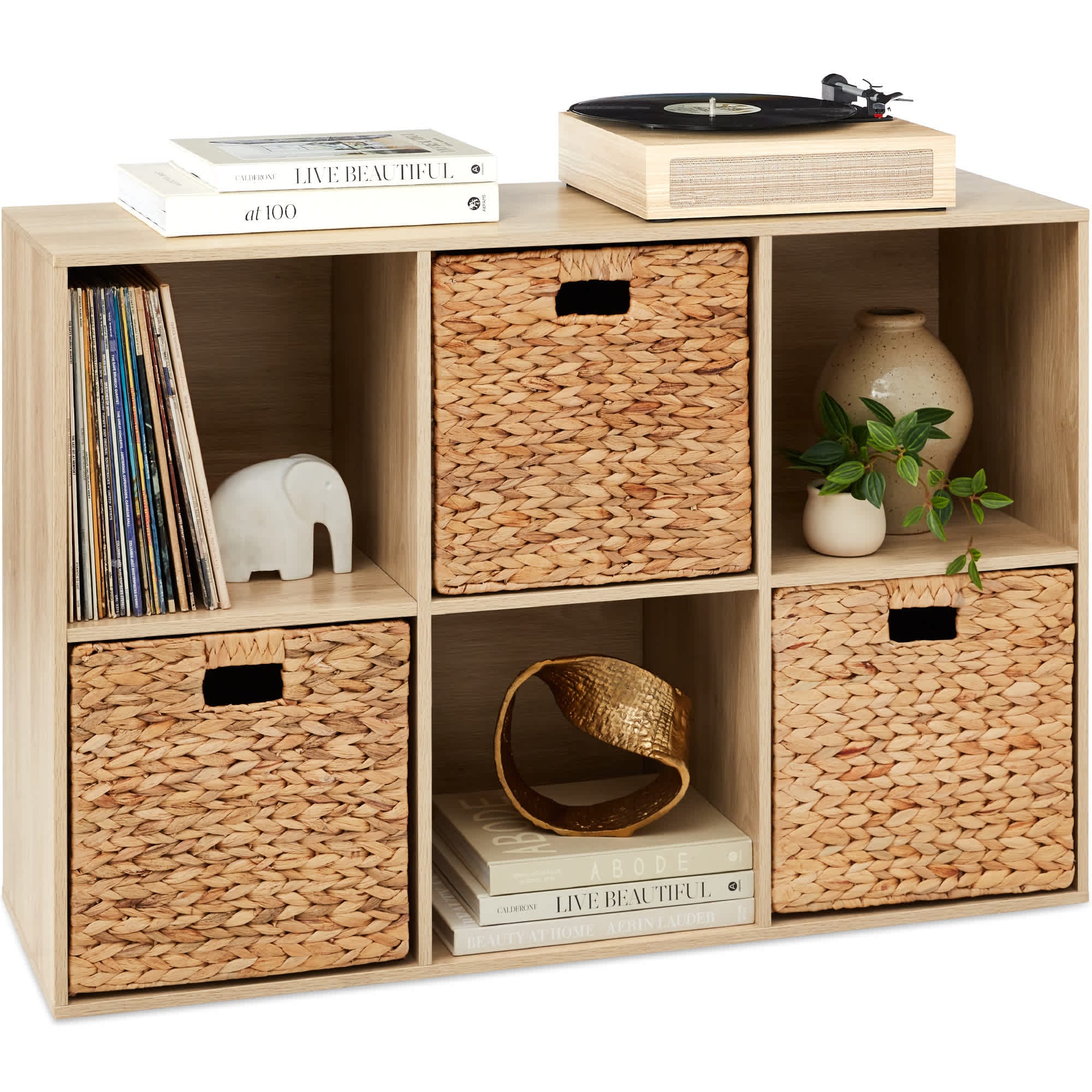 Best Choice Products SKY6883 6-Cube Bookshelf 135in Display Storage System Organizer w/ Removable Back Panels - Light Oak