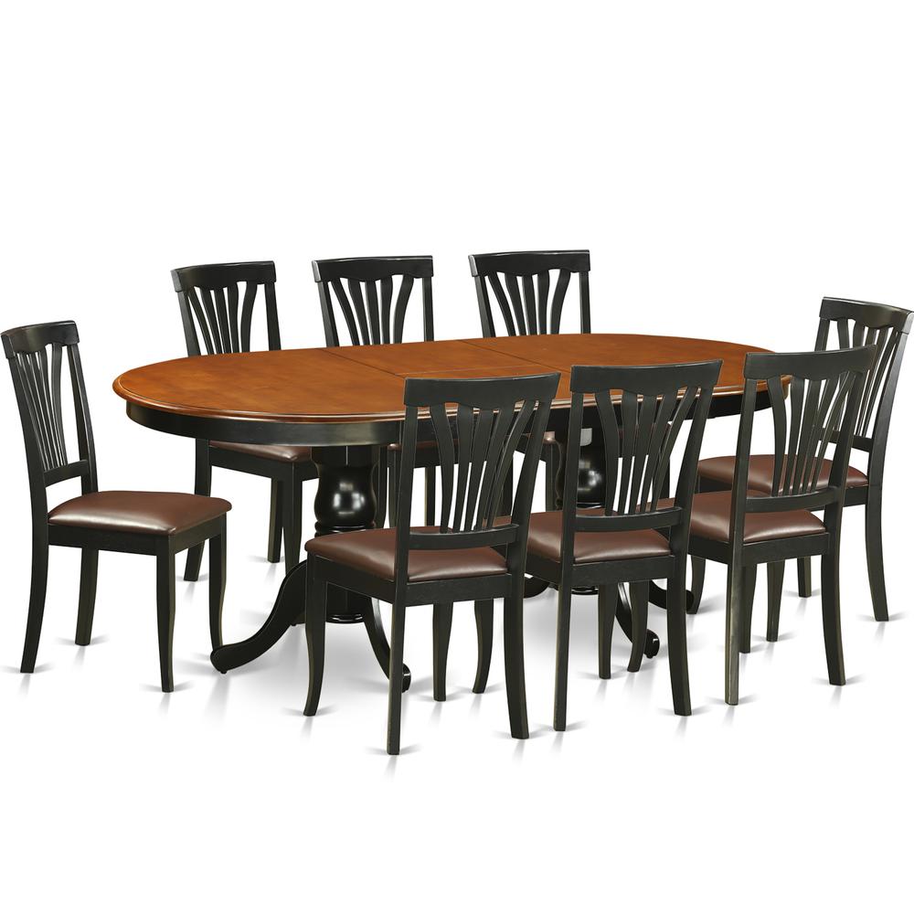 East West Furniture PLAV9-BCH-LC 9 Pc Dining room set Dining Table with 8 Wooden Dining Chairs