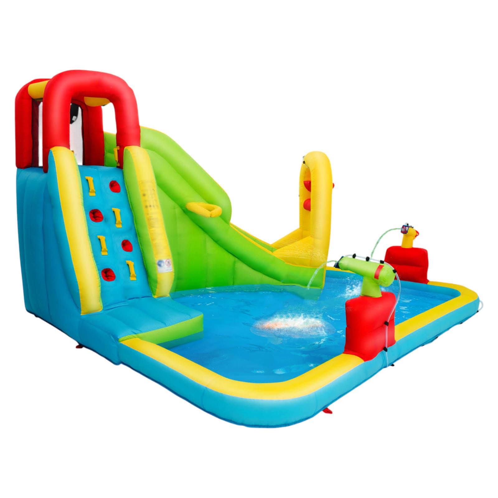 Slickblue D-CO-74107PO Kids Inflatable Water Park with Slide and Climbing Wall – 157.5-Inch Oxford Cloth Outdoor Backyard Play Center - Multicolor