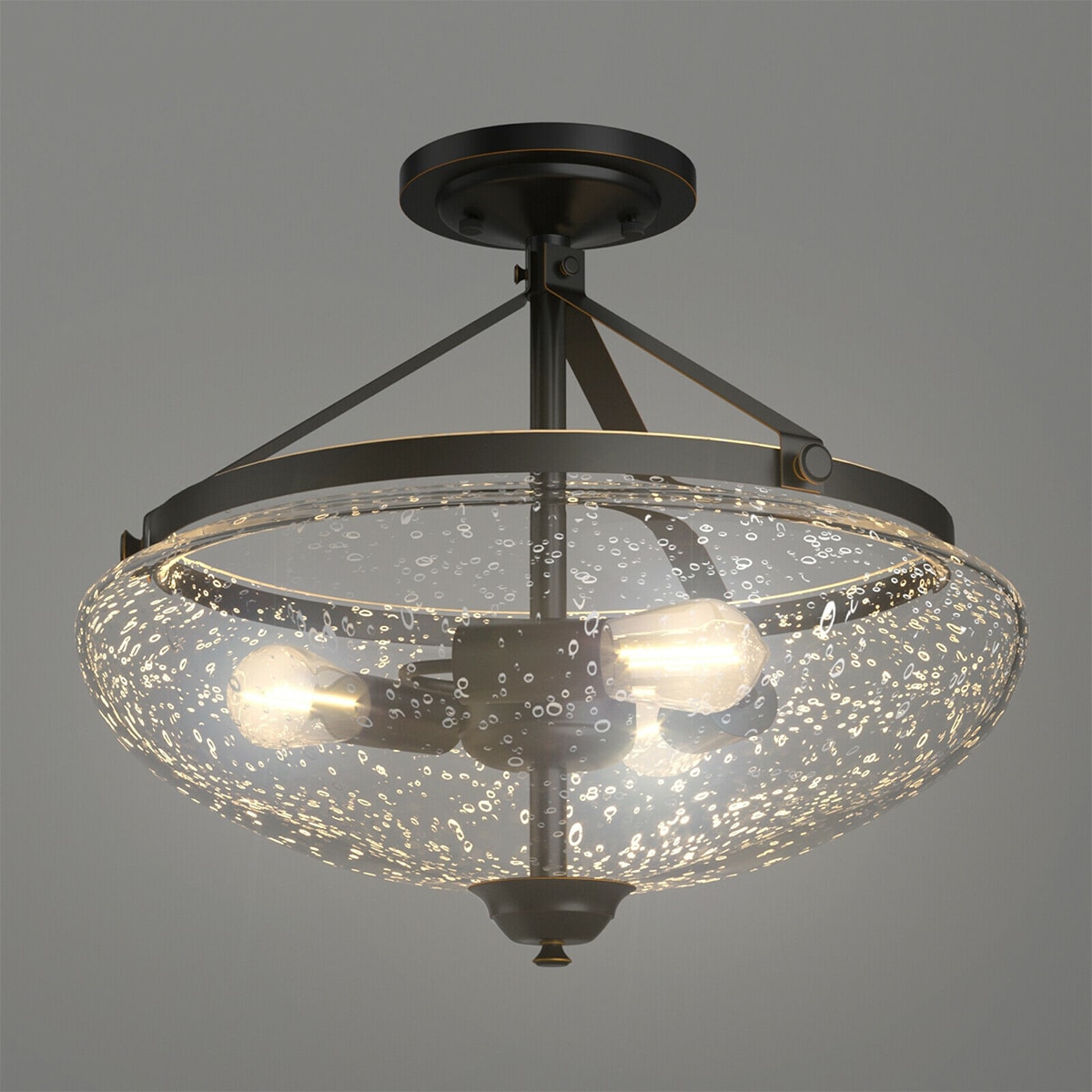 WELLFOR DZJ24795US 1 -Light 15-in Matte Black Semi Flush Mount Light