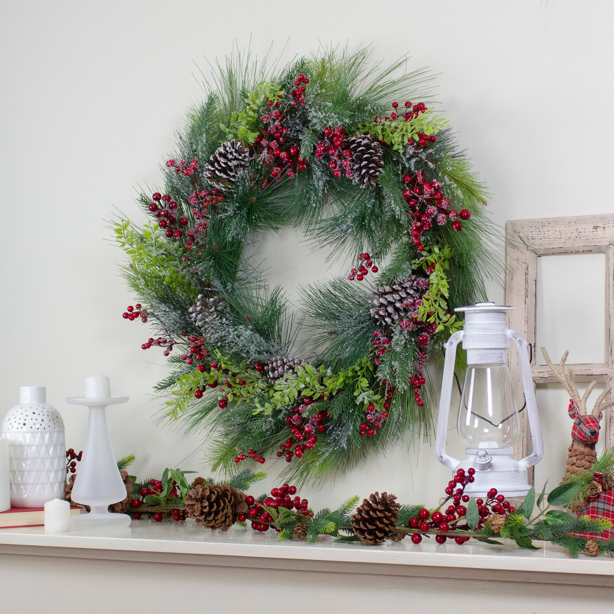 Northlight 32-in Flocked Indoor Green Artificial Christmas Wreath at ...