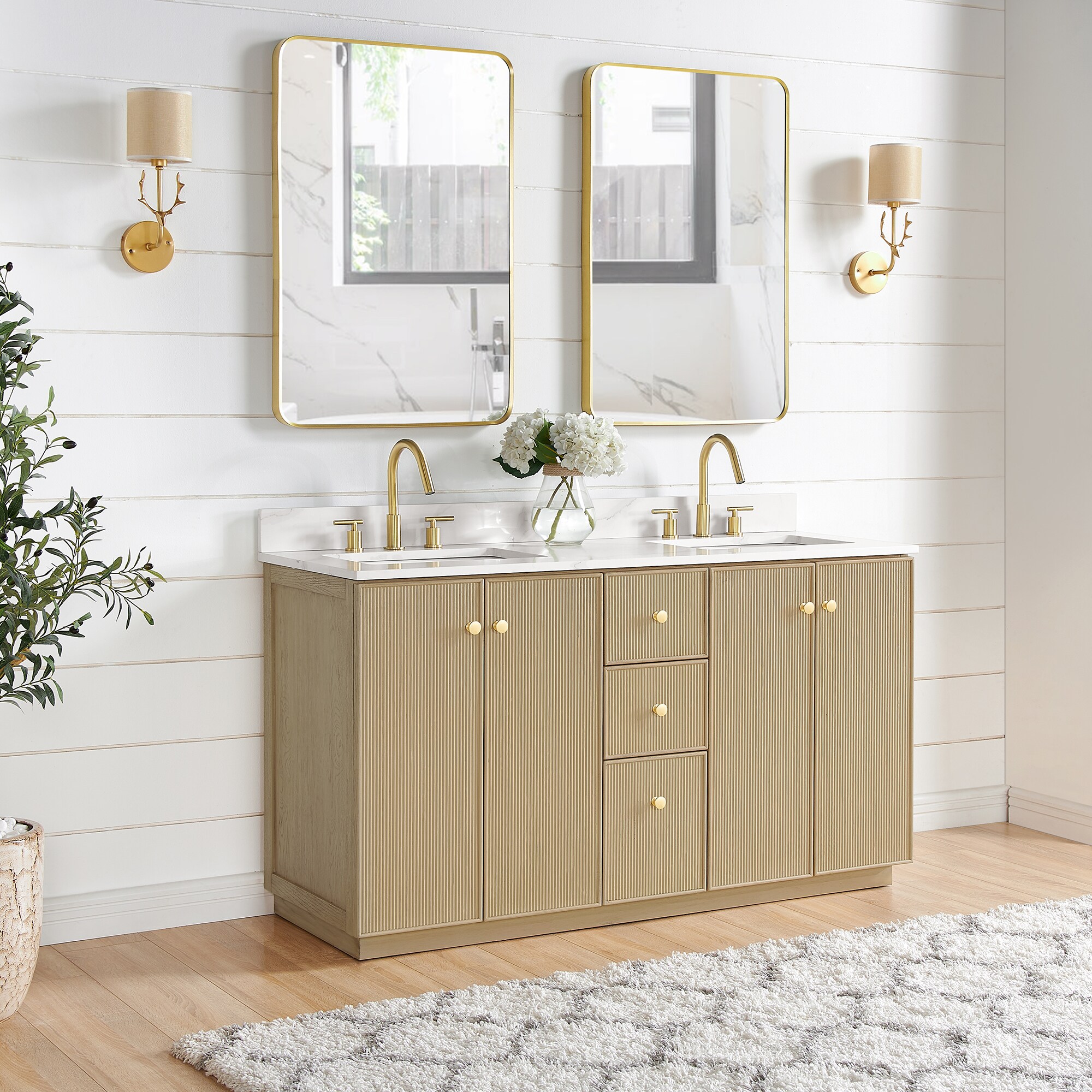 Vinnova Oza 60M in. Free-standing Double Bath Vanity in Aged Natural ...