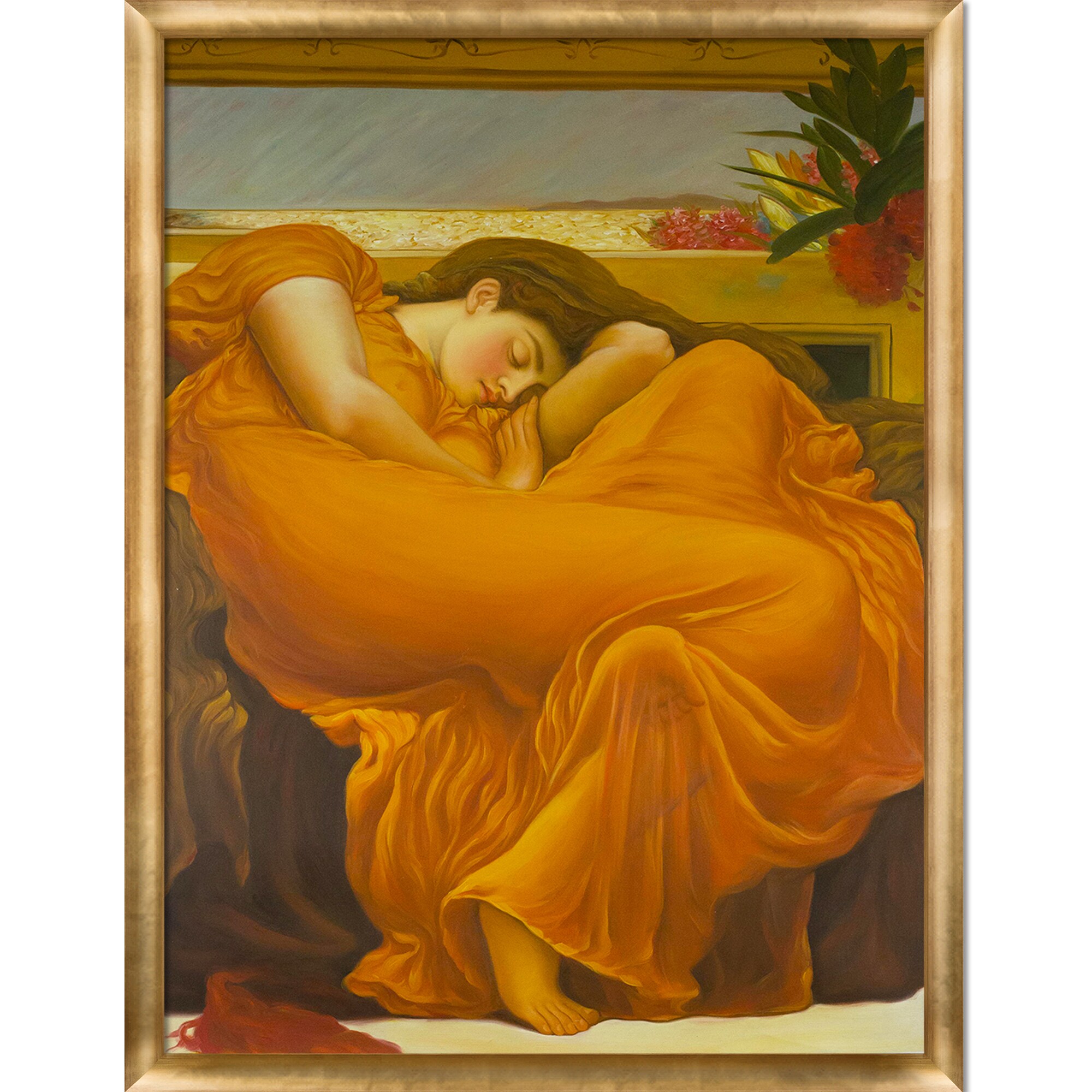 La Pastiche 688576499802 Flaming June Lord Frederic Leighton Gold Wood Framed 33-Inches H x 43-Inches W People Canvas Hand-Painted Painting