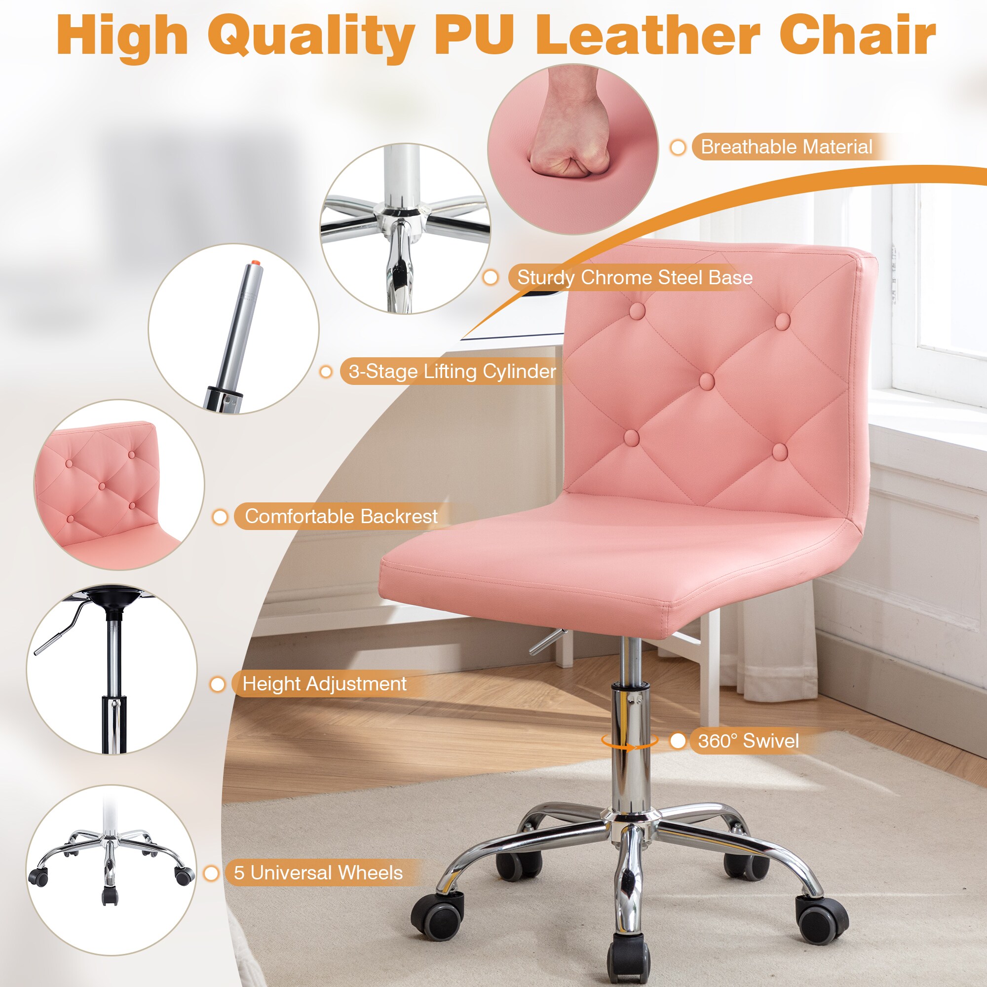 Vecelo LOE-OC05-PNK Office-Chairs - View #4