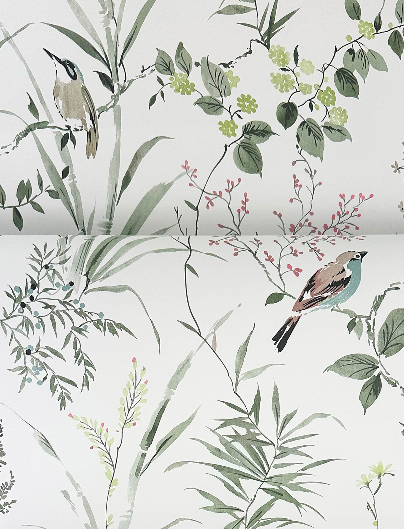 Chesapeake Green and Pink Floral Botanical Wallpaper