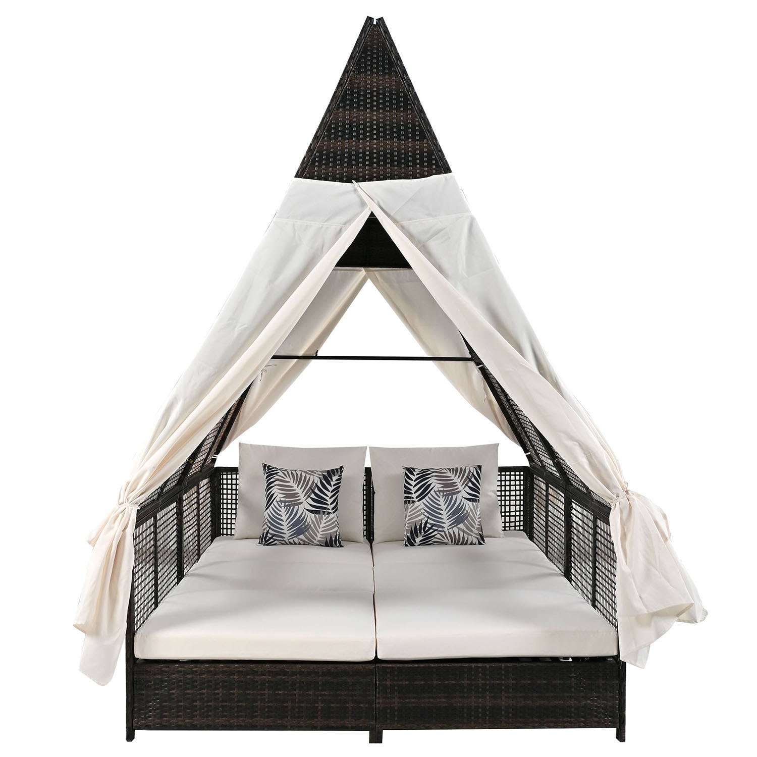 Bybafun YA3700470 Rattan Outdoor Daybed with Off-white Cushions and Rattan Frame