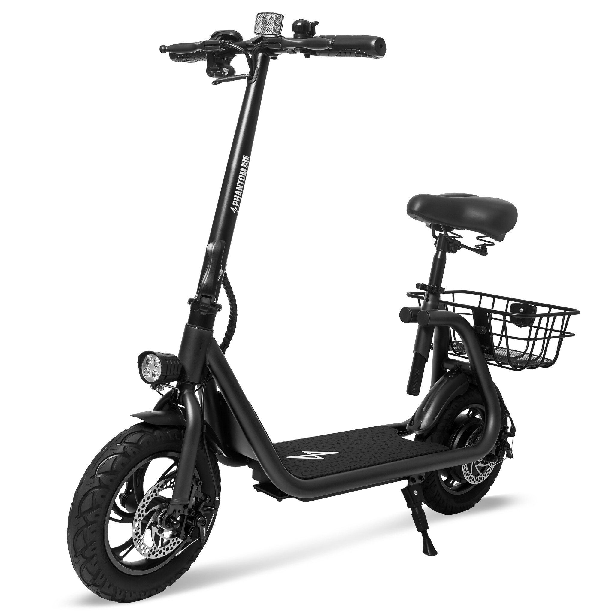 Phantom R1-BLK  Commuter R1 - Electric Scooter for Adults - Foldable Scooter with Seat and Carry Basket - 450W Brushless Motor 36V - 15MPH 265lbs Max Load E Mopeds for Adults