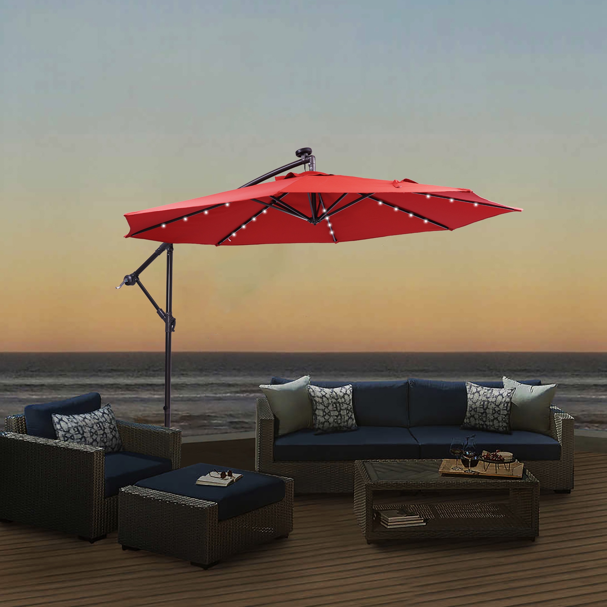 Bayfeve 10-ft Solar Powered Cantilever Patio Umbrella in the Patio ...