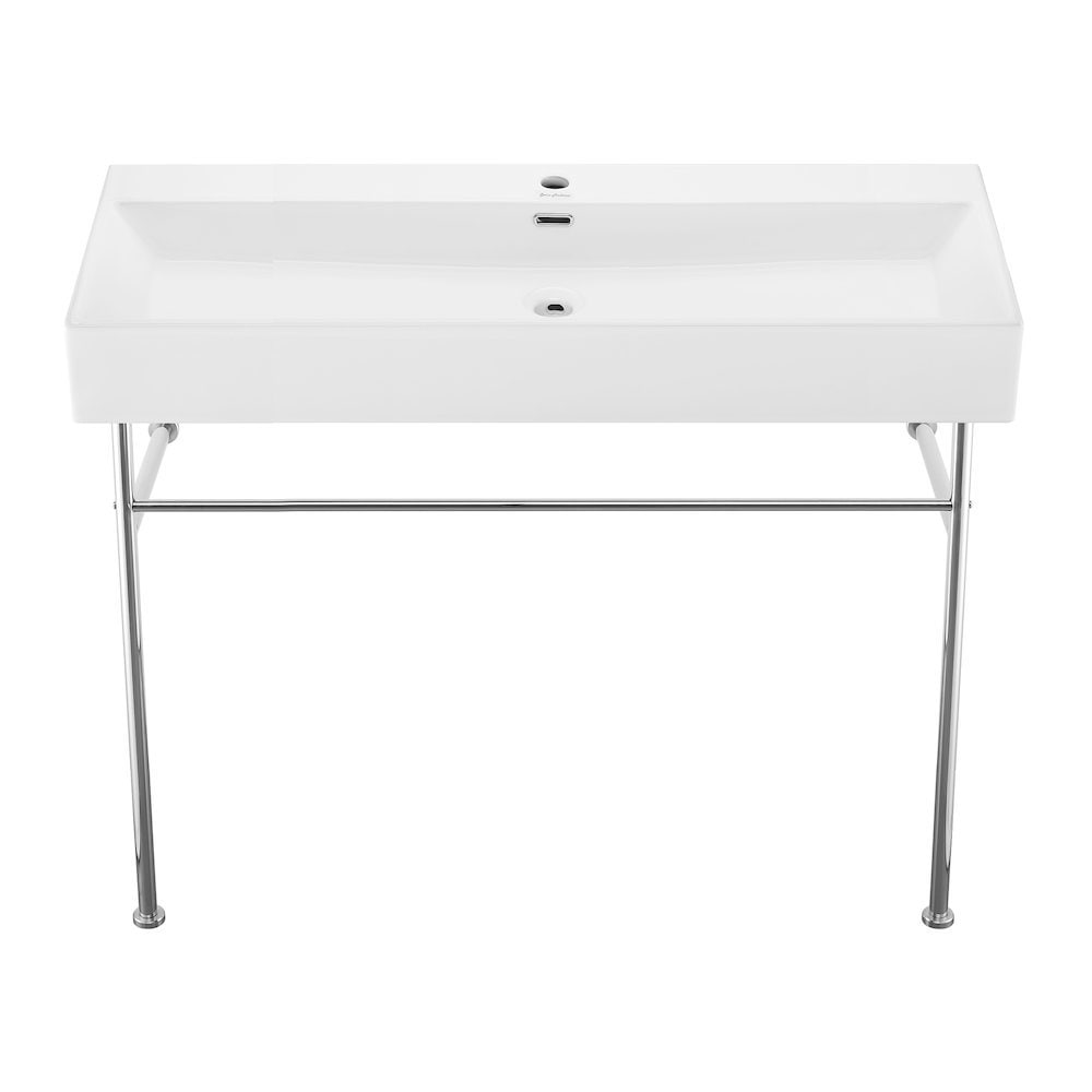 Swiss Madison - Claire 40 Ceramic Console Sink White Basin Chrome Legs