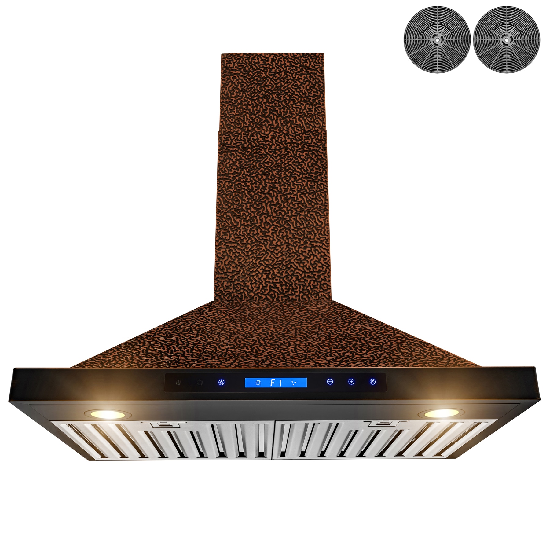 AKDY RH0376CFL 30-in 343-CFM Convertible Embossed Copper Wall-Mounted Range Hood with Charcoal Filter