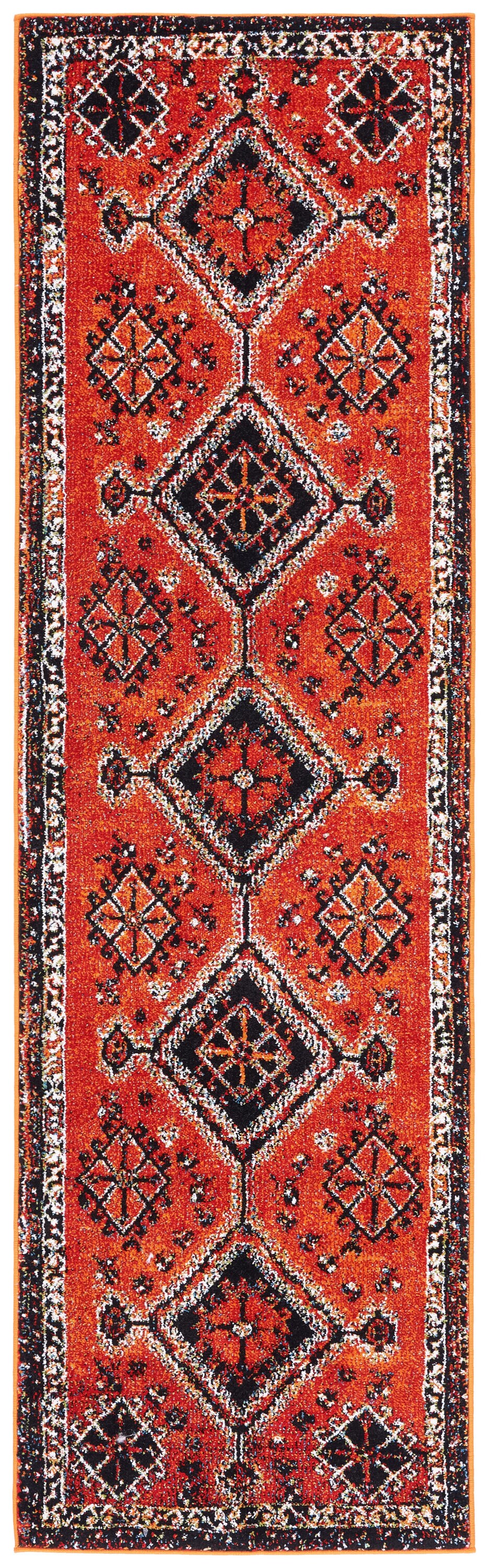 Vintage Hamadan Orange and Red Synthetic Runner Rug