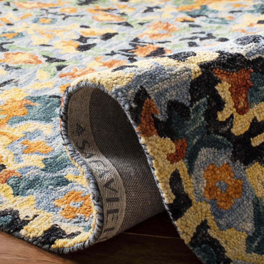 Handmade Tufted Wool Square Rug in Blue - 6'x6' Reversible and Washable