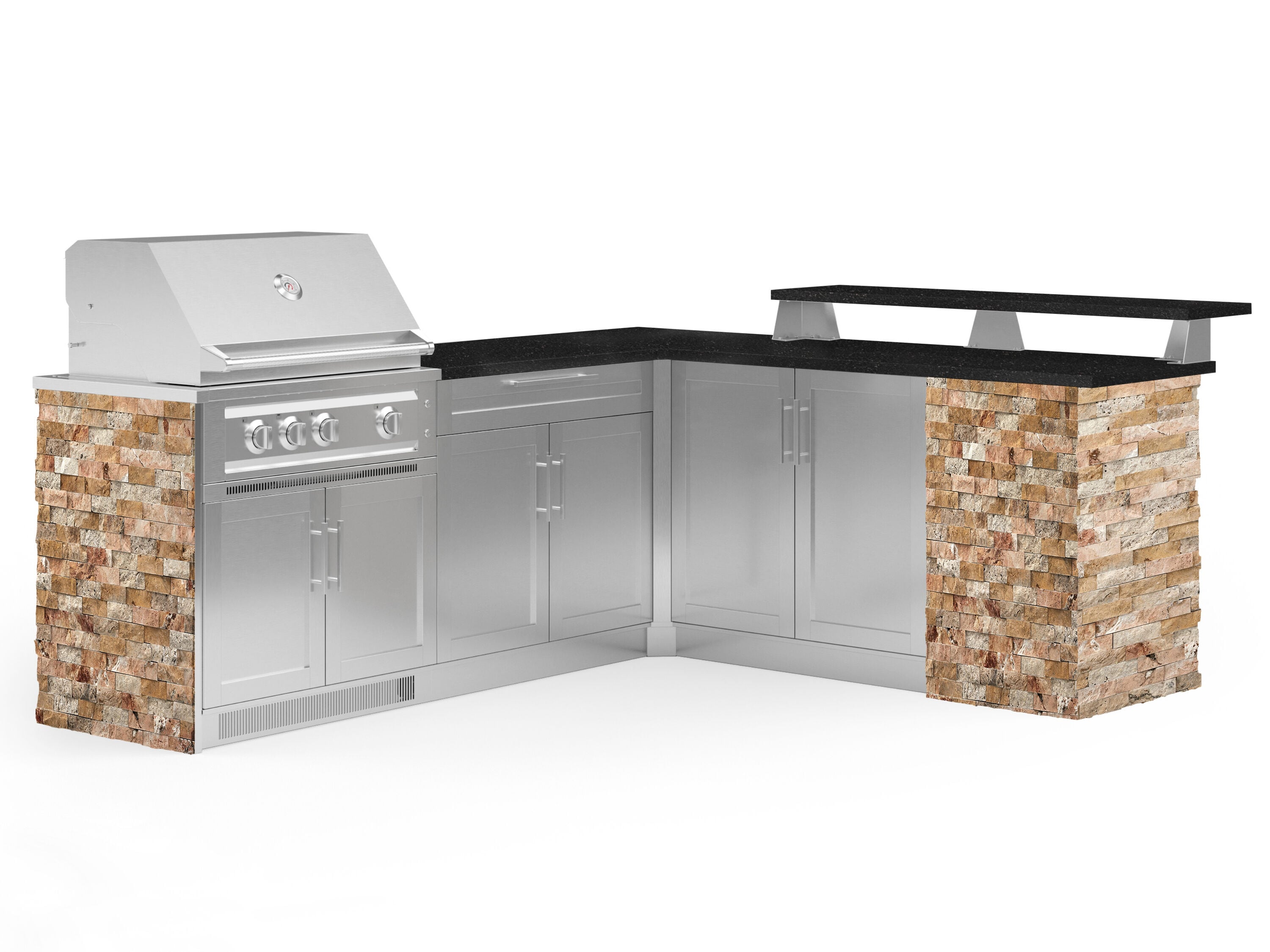 NewAge Products 69343 Signature Series Cabinets Platinum Grill 8 -Piece 96.94-in W x 83.52-in D x 51-in H Modular Outdoor Kitchen Set 4 Burners
