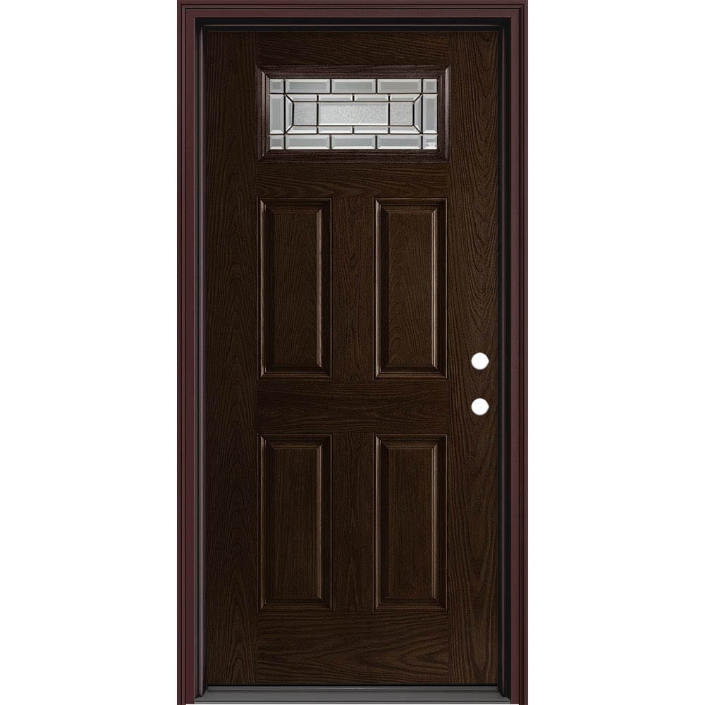 Masonite 633099 Sequence 36-in x 80-in x 4-9/16-in Fiberglass 1/4 lite Left-hand inswing Walnut Painted Prehung Front Door with Brickmould Insulating core