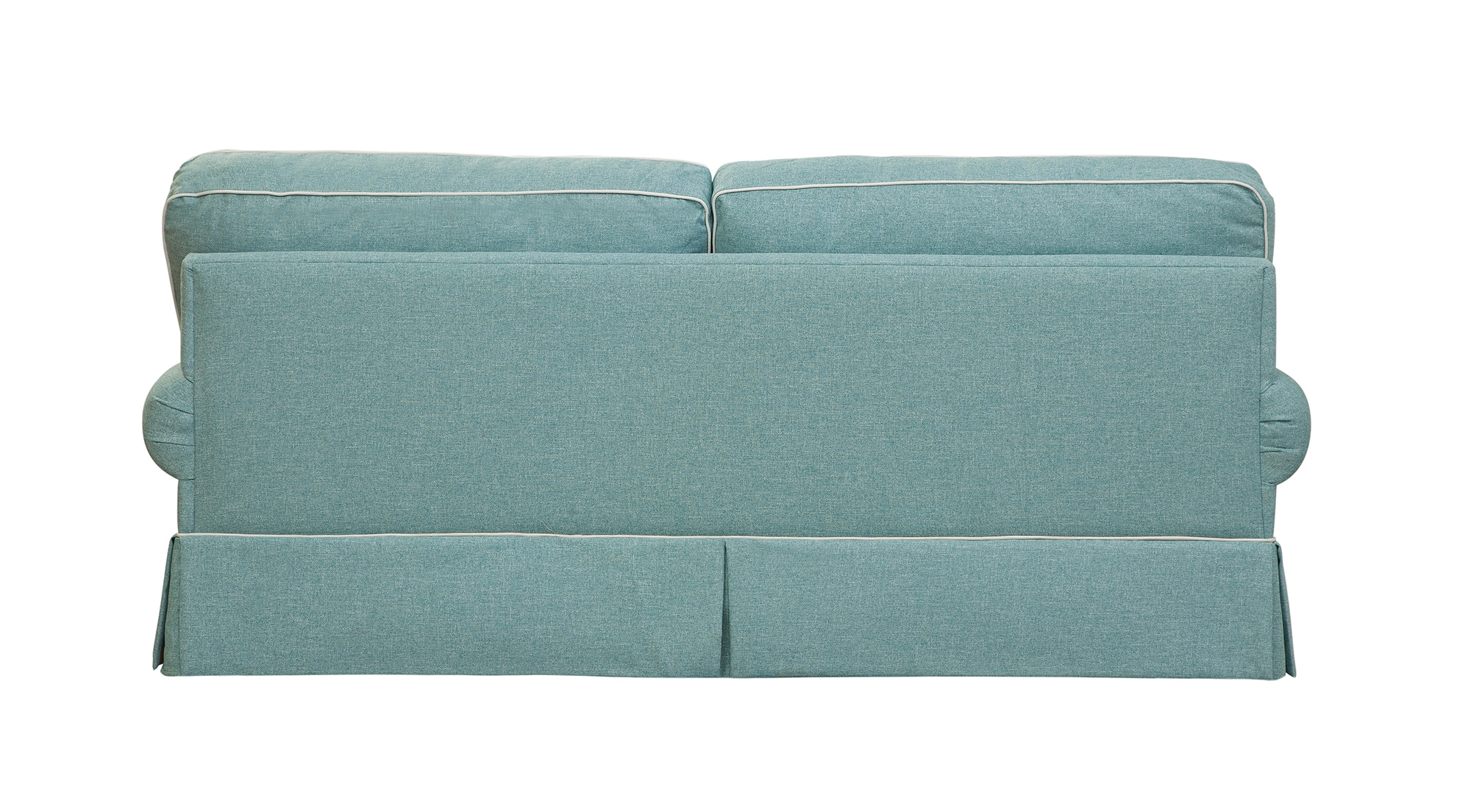 Aqua Linen Round Arm Sofa with Coastal Pillows