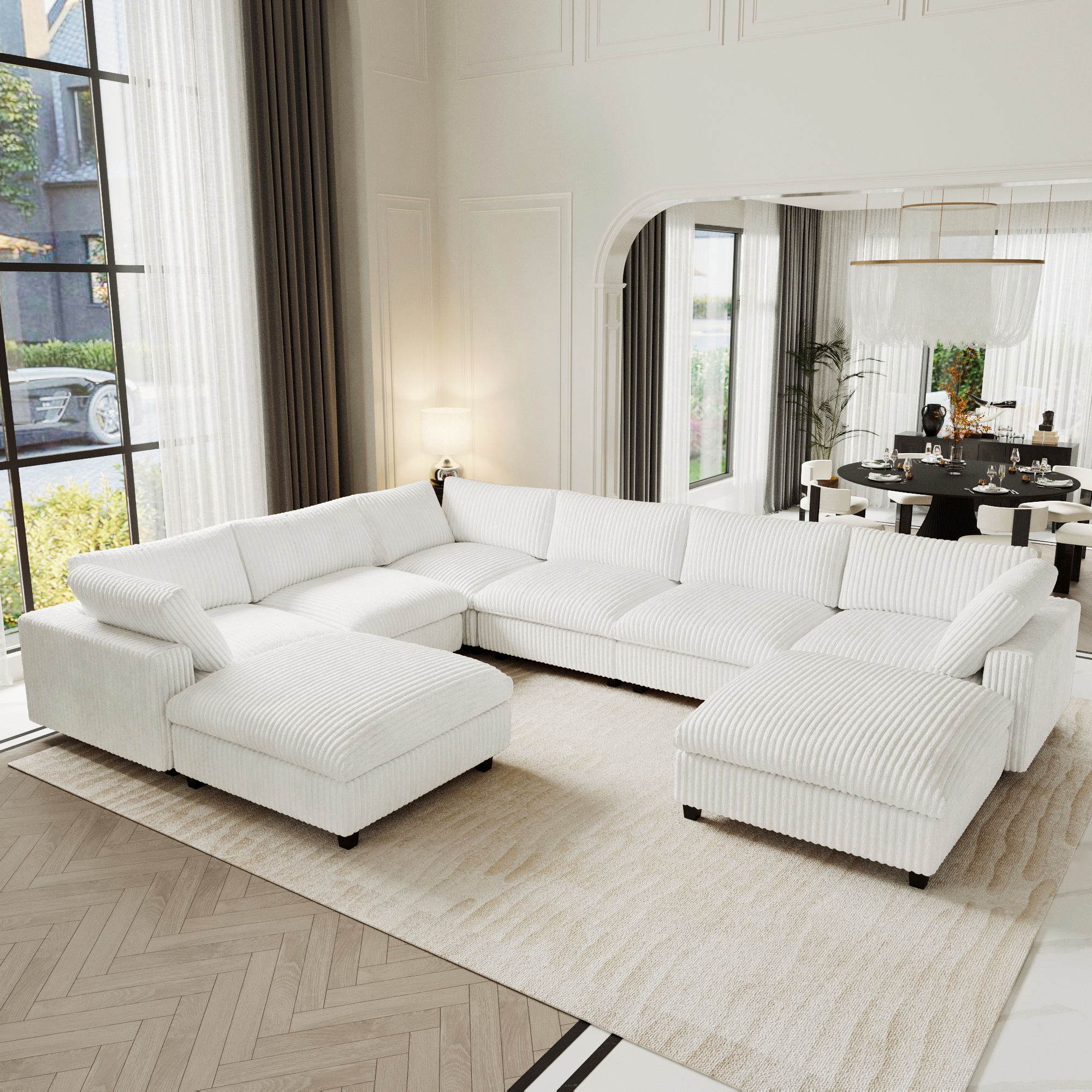 BuotiqHom DH-SF6+2-141BE 157-in Modern Beige (6 Seats+2 Ottomans) Velvet 6+ -seater Sectional