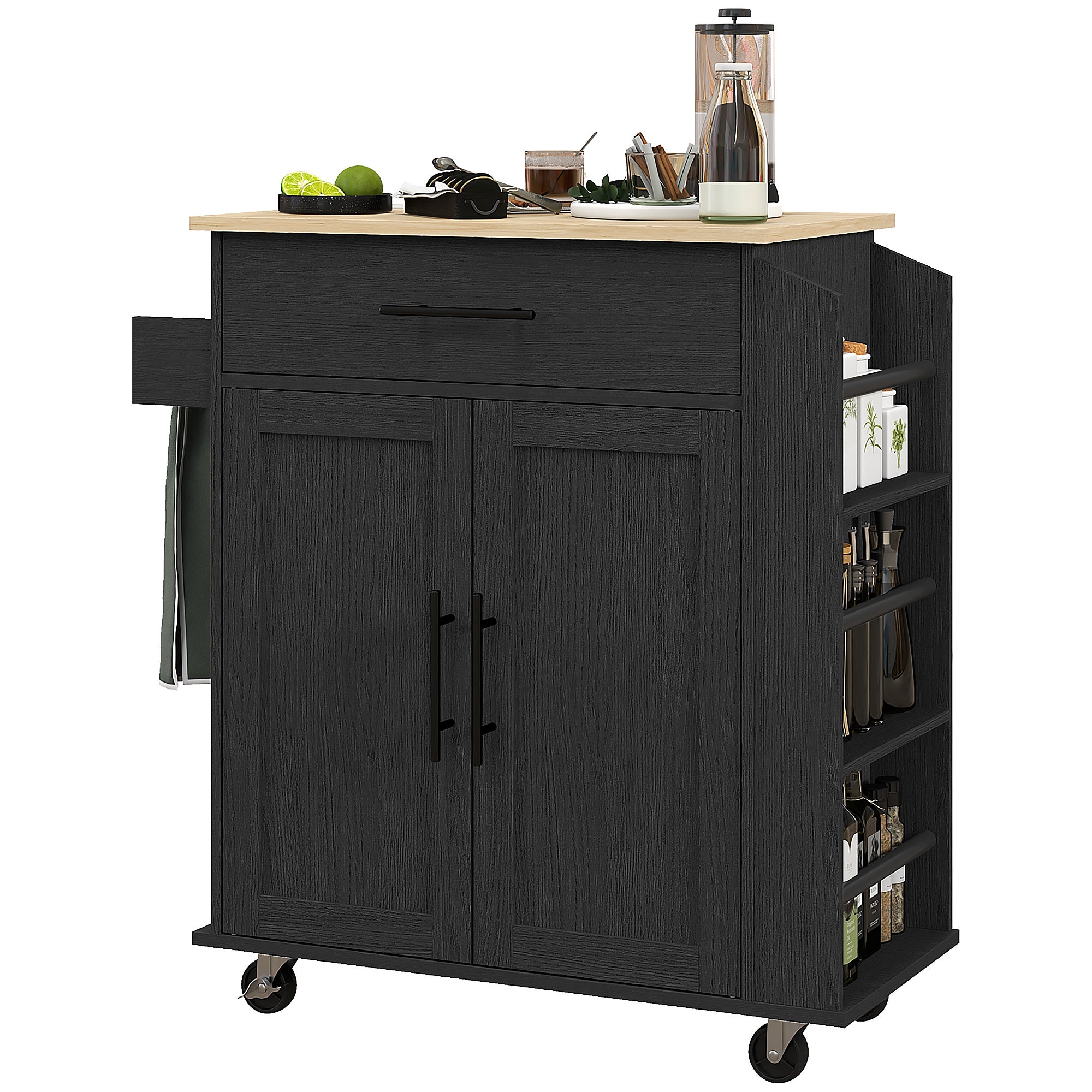 BABOOM Gray Mdf Base with Wood Top Rolling Kitchen Island (16-in x 45.5-in x 33.5-in)