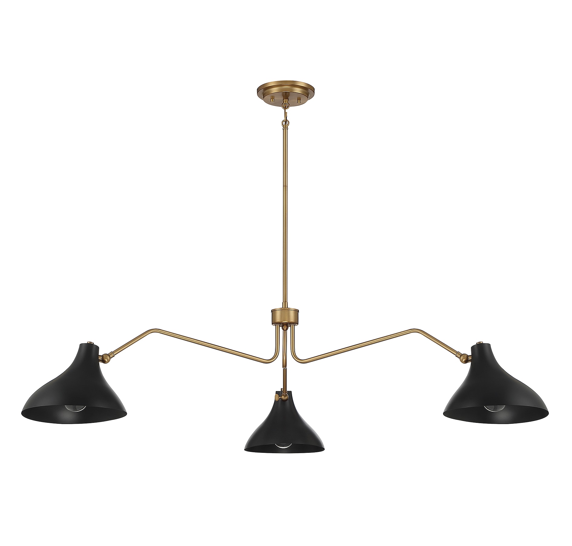 Vintage-Inspired Matte Black and Natural Brass 3-Light Pendant