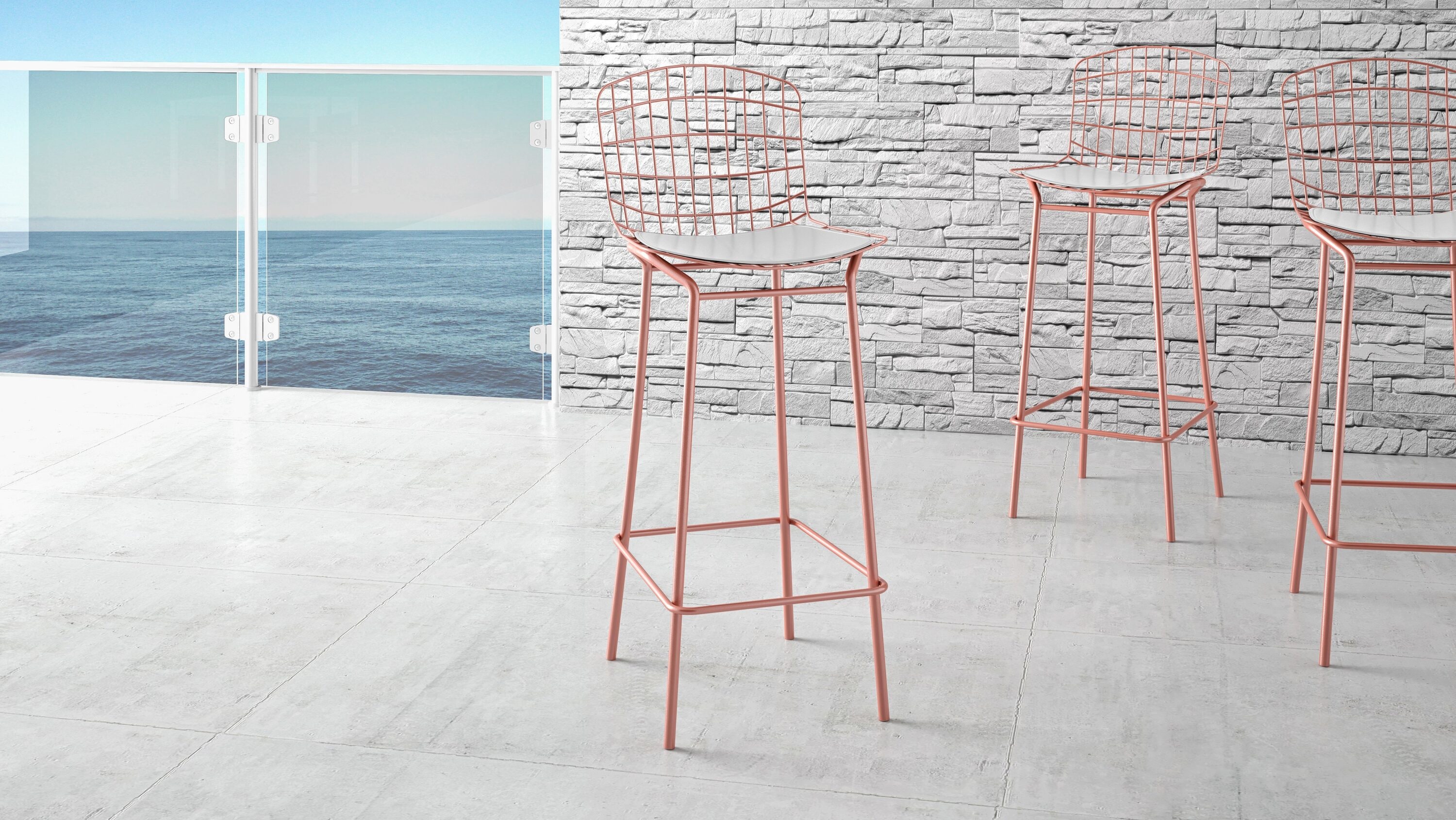Manhattan Comfort 3-198AMC6 Madeline 3 -Set Rose Pink Gold and White 27.95-in H Counter height Bucket seat Metal Bar Stool and Back