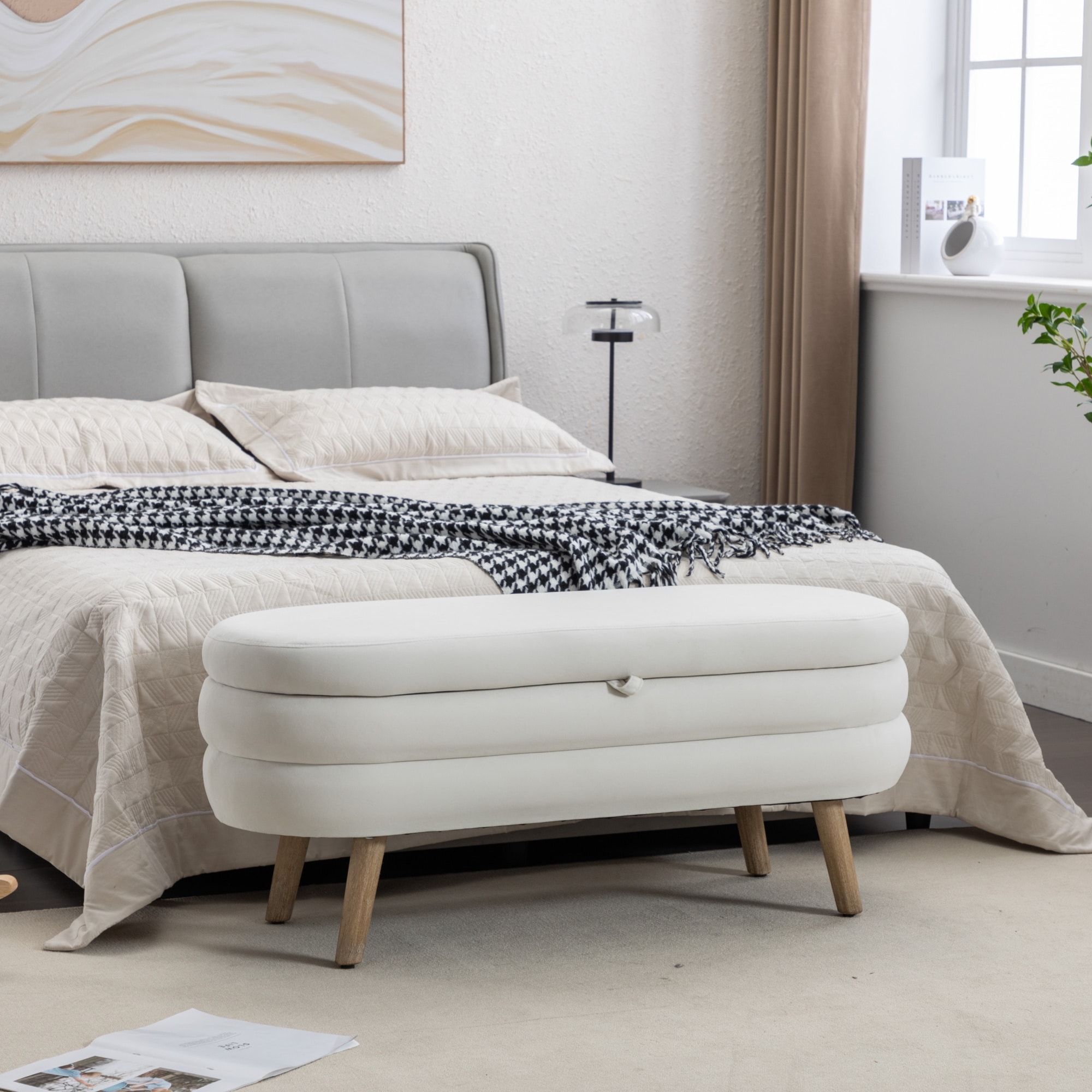 Lycvki EBB-11 Casual Ivory Storage Bench with Storage 16.93-in x 18-in x 18.7-in