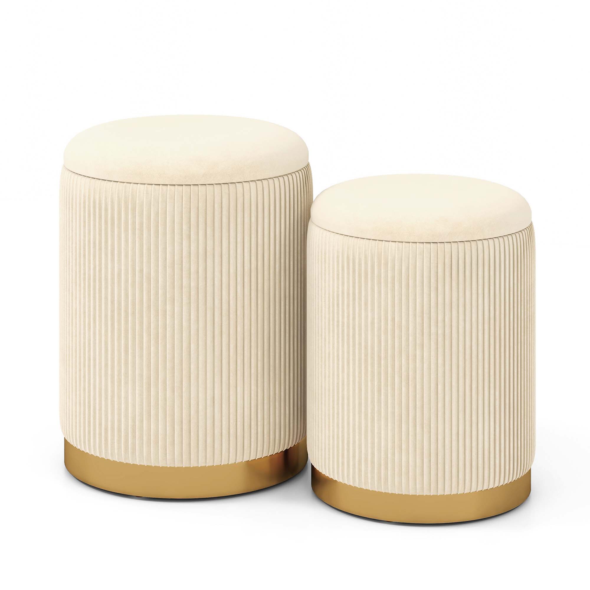 Costway HCST00726 Modern Beige + Golden Velvet Round Storage Ottoman