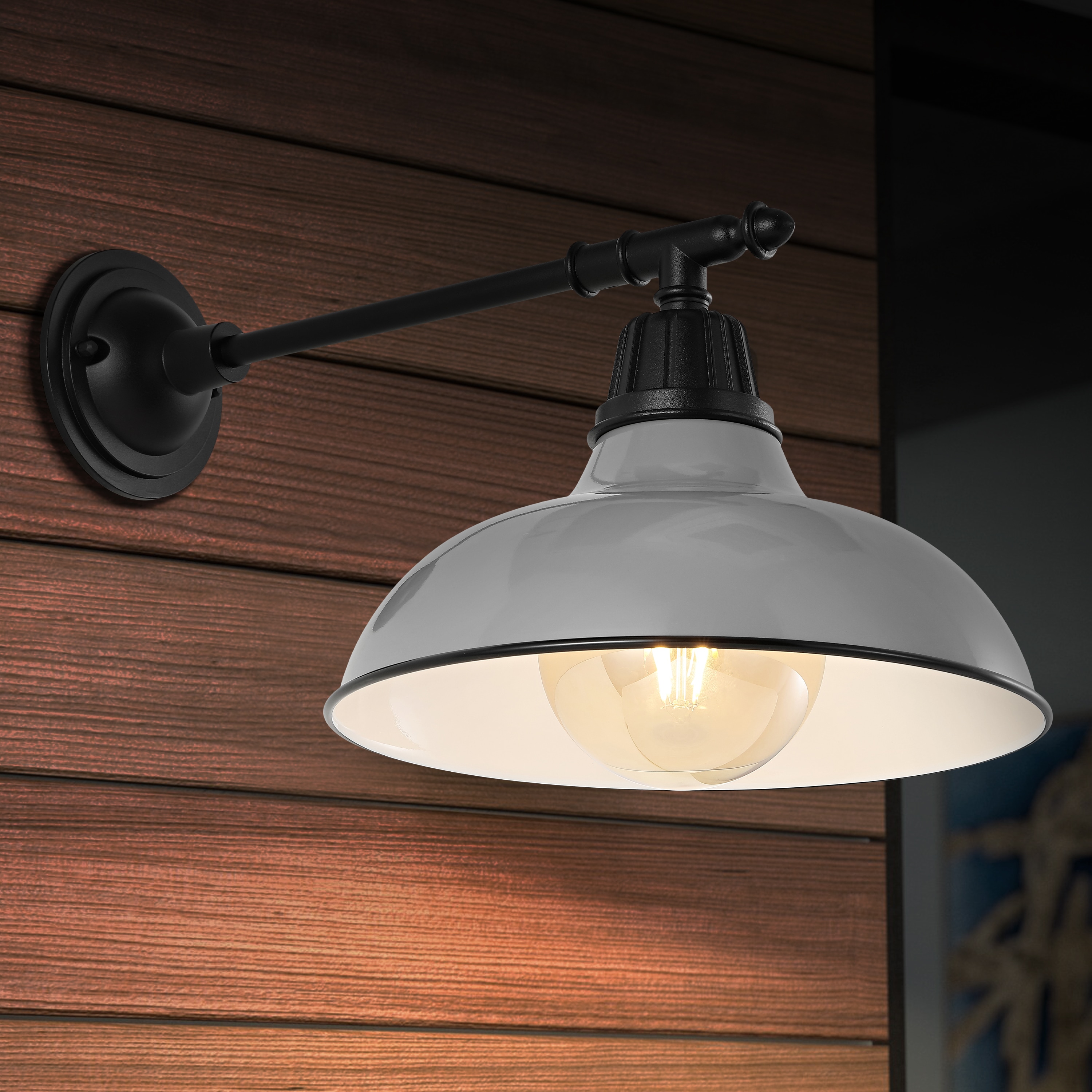 JONATHAN  Y JYL7615D Wallace Farmhouse Industrial Iron Victorian Arm 1 -Light 12.5-in H Polished Gray Hardwired Outdoor Wall Light