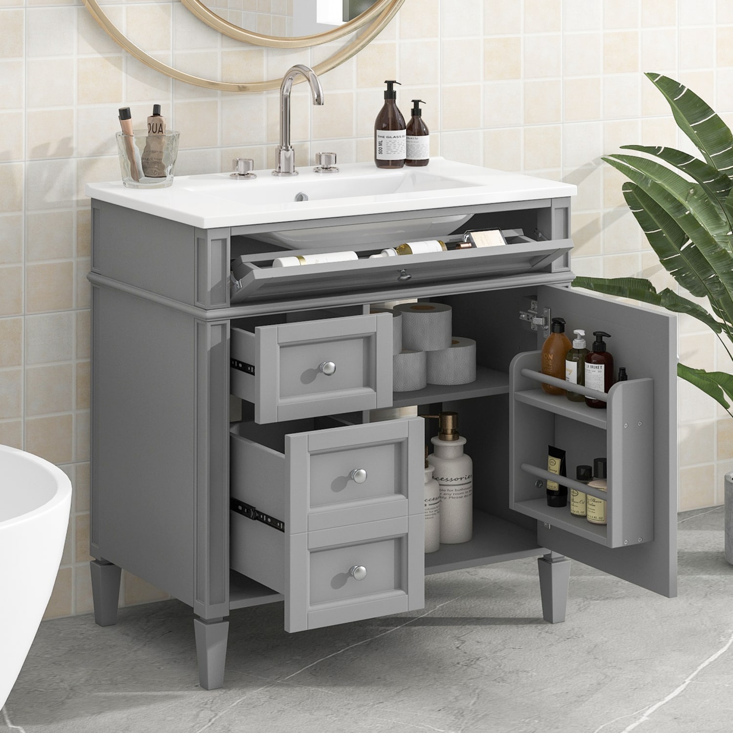 Streamdale Furniture Streamdale 30'' Modern Bathroom Vanity Single Sink 2 Drawers Tip-out