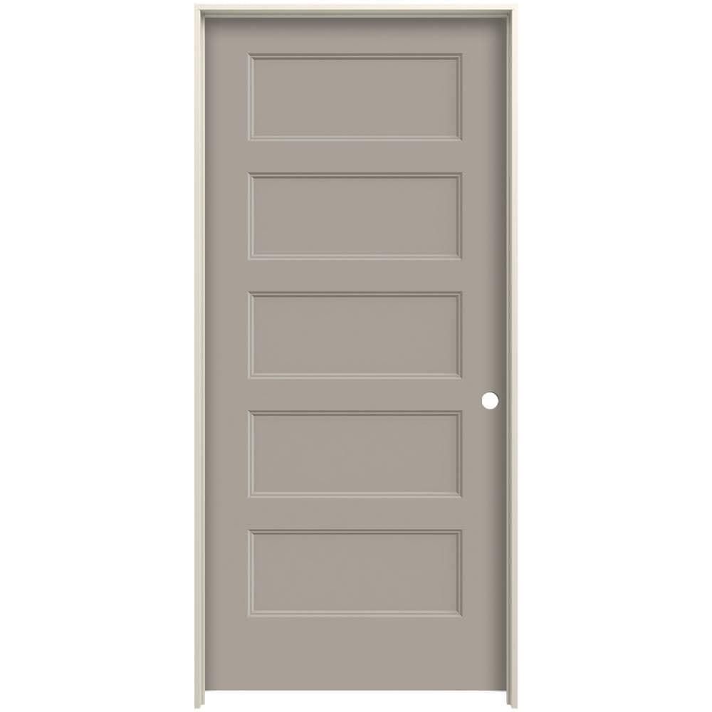 JELD-WEN LOWOLJW226200252 24-in x 80-in Linen Solid Core 5-panel Equal Left Hand Smooth Prefinished Molded Composite Flat Jamb Single Prehung Interior Door