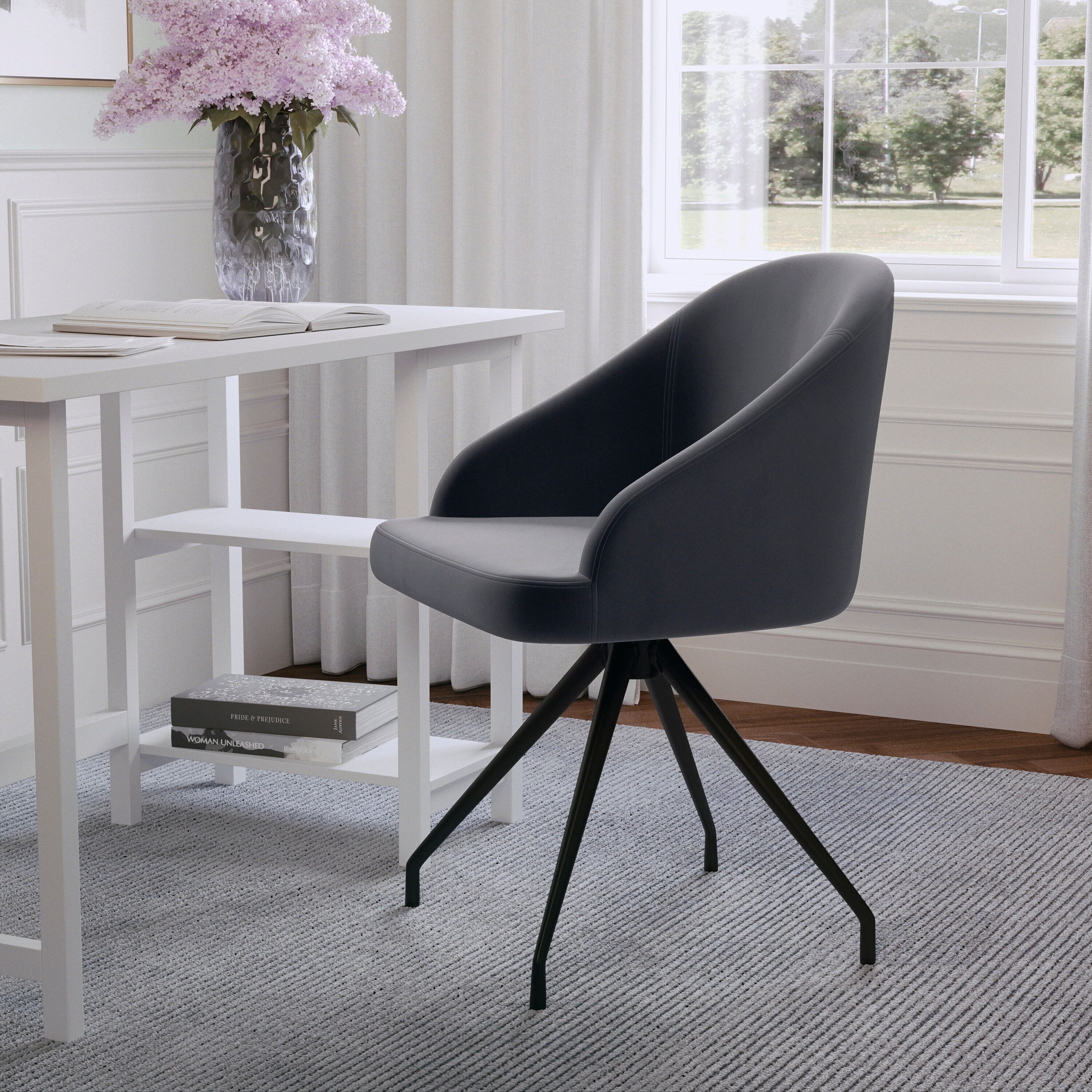 Gray Velvet and Oil Rubbed Bronze Swivel Office Chair