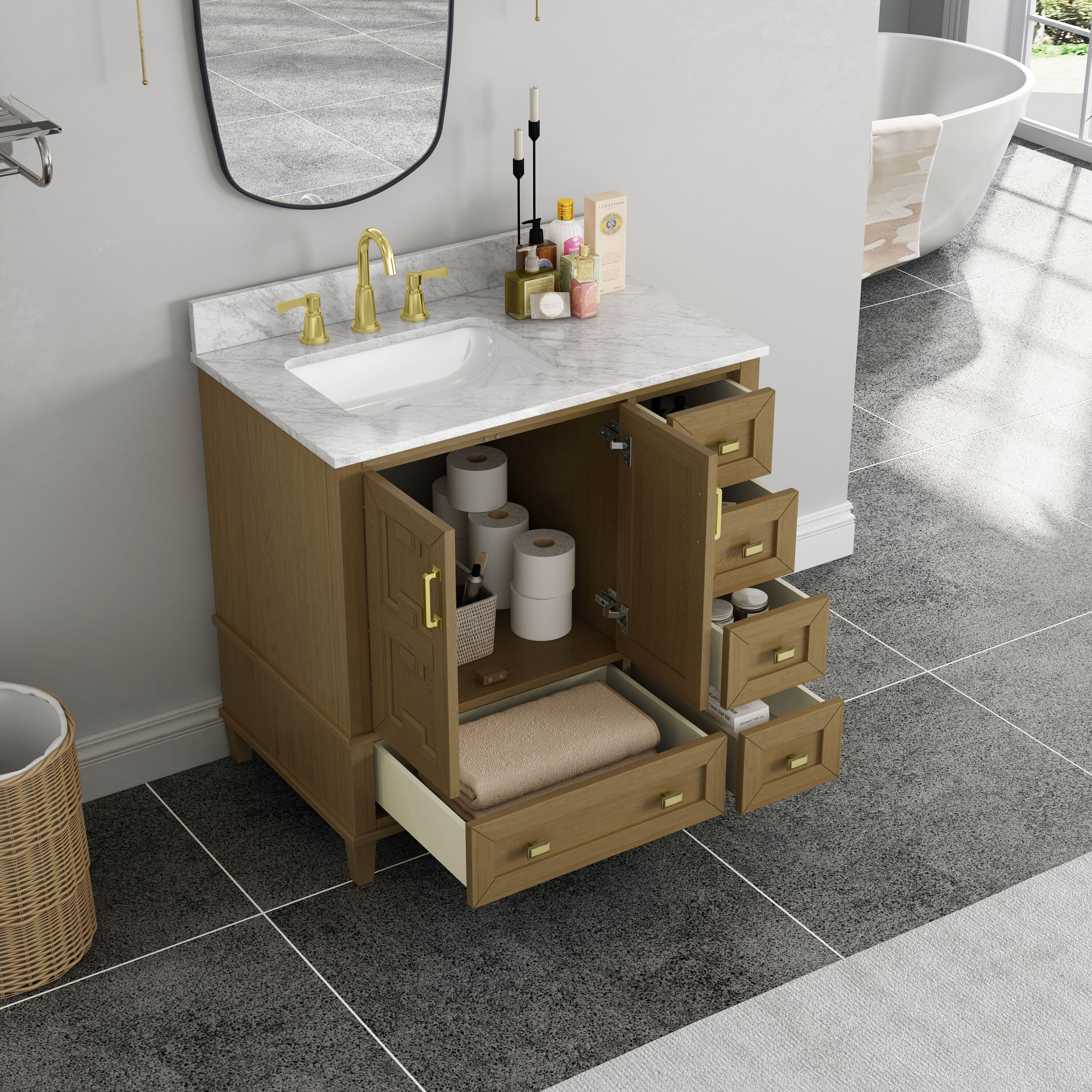 allen + roth Haines 36-in Sand Undermount Single Sink Bathroom Vanity ...