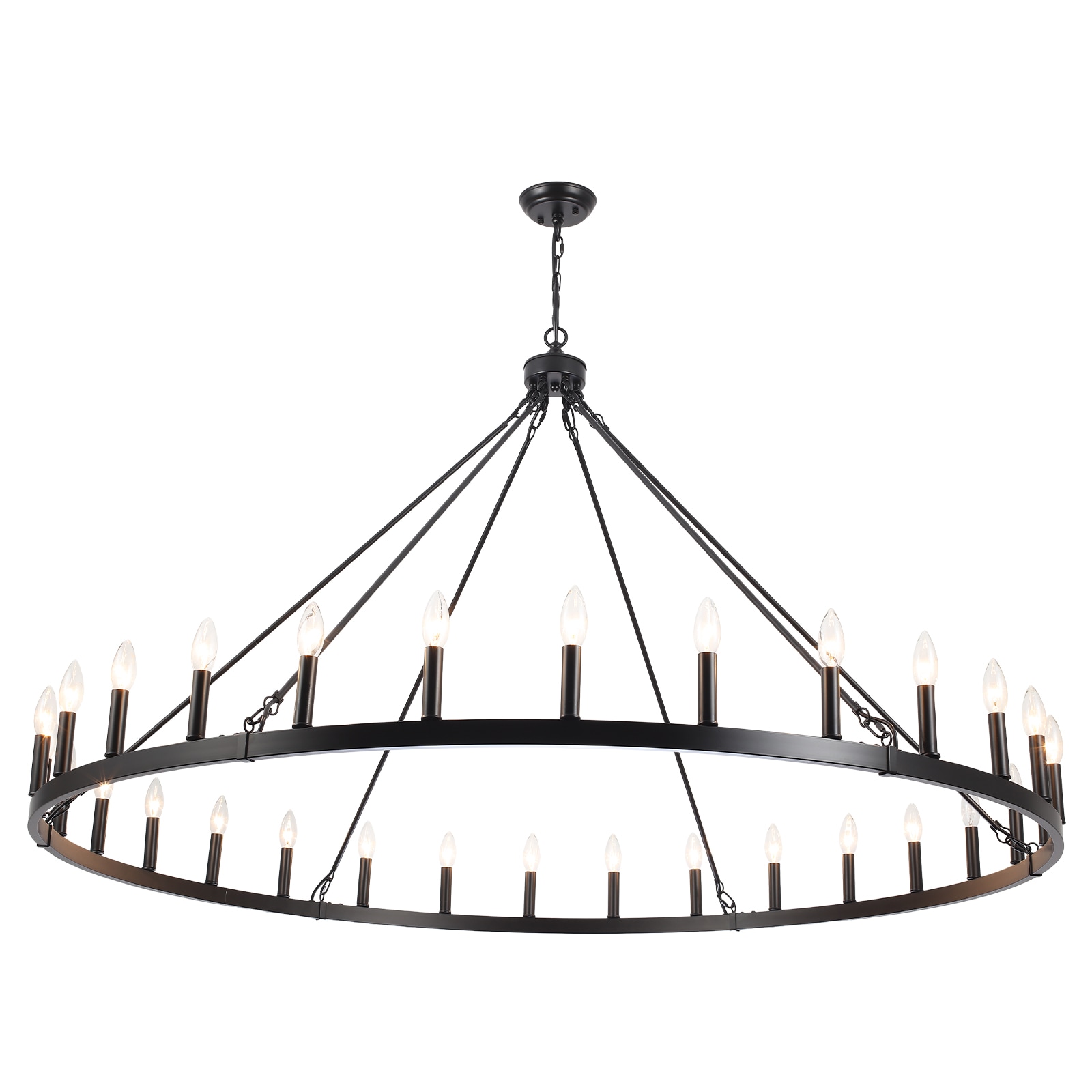 Zjvaive 60-inch 30-Light Extra-Large Matte Black Simple Metal Wagon Wheel Chandelier Suitable for Multiple Different Places