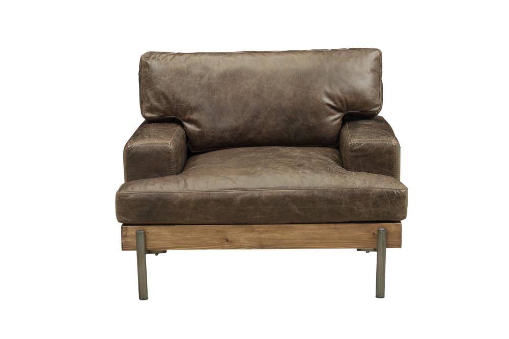 Silchester Distressed Chocolate Leather and Oak Accent Chair