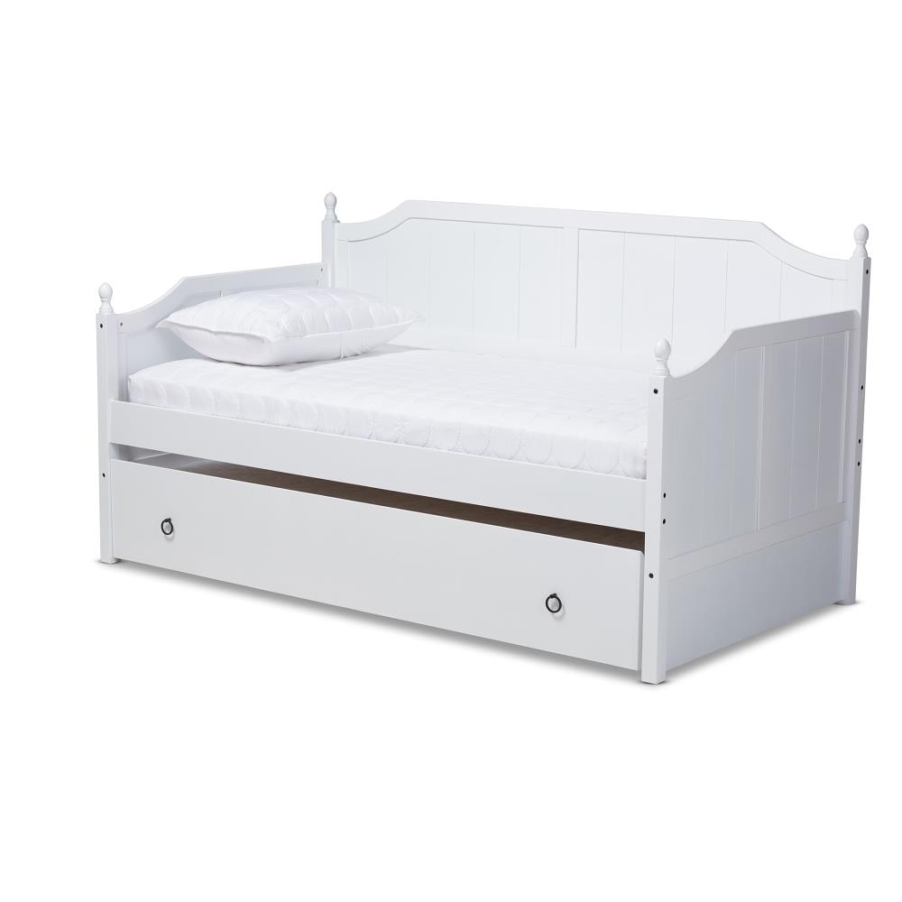 Baxton Studio Millie White Twin Daybed with Pull Out Trundle Bed