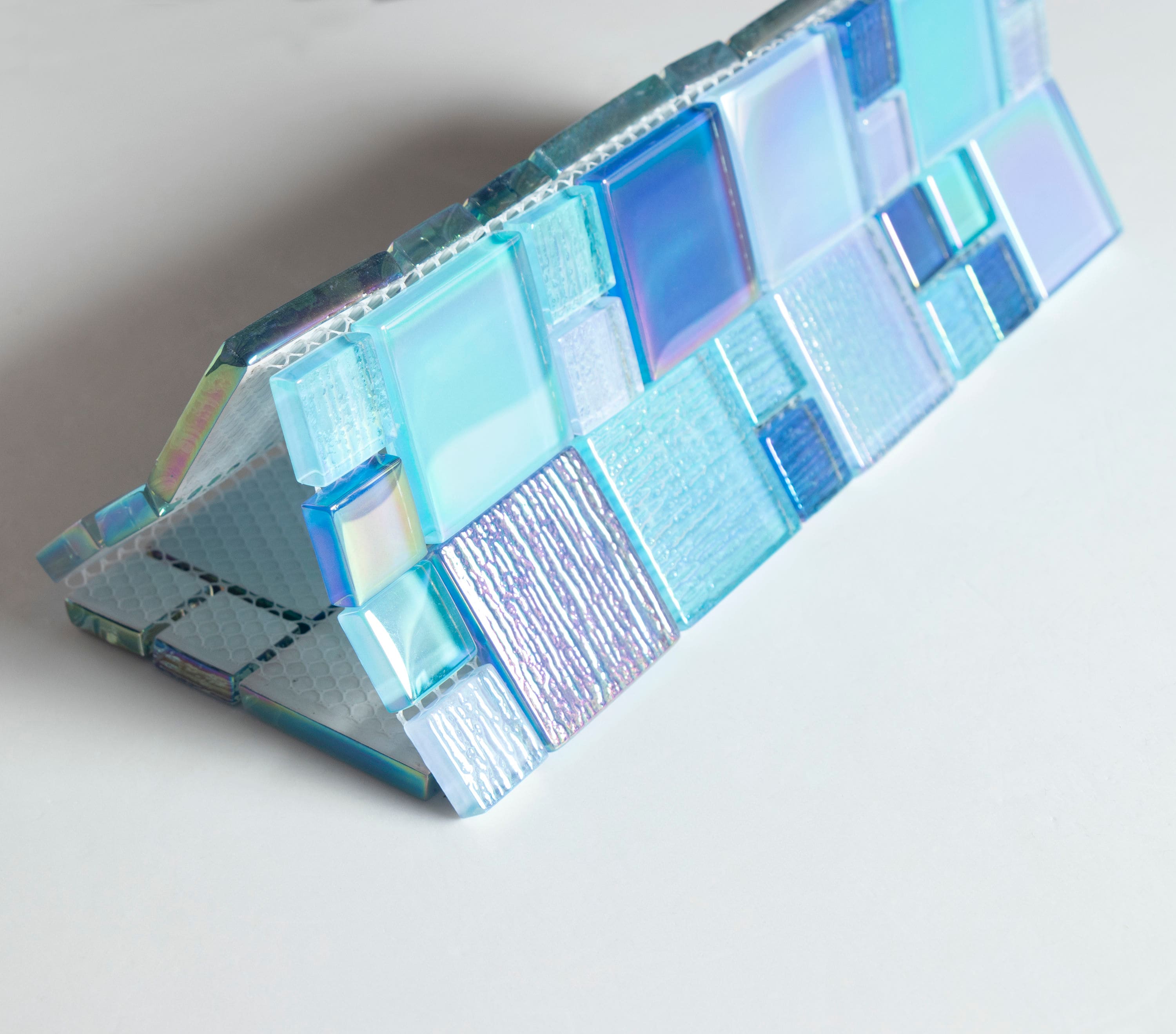 Aqua Blue Iridescent Glass Mosaic Wall Tile