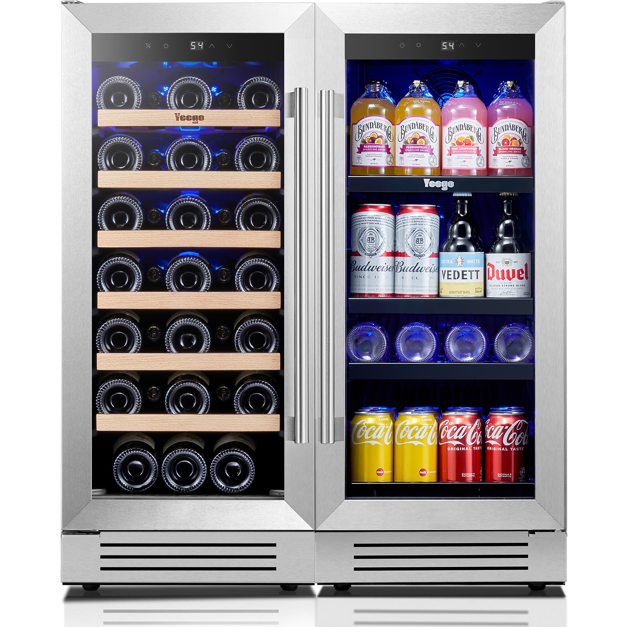 Yeego YEG-BS15WS15-LS 30-in W 118 -Can Capacity Stainless Steel Built-in/Freestanding Indoor Beverage Refrigerator with Glass Door