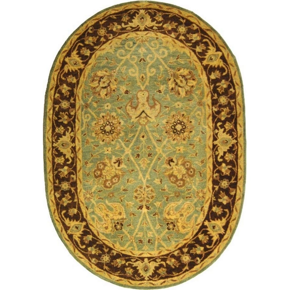 Safavieh AT21H-5OV Antiquity Dergaz 5 x 7 (ft) Tufted Wool Green/Brown Oval Indoor Floral/Botanical Vintage Area rug