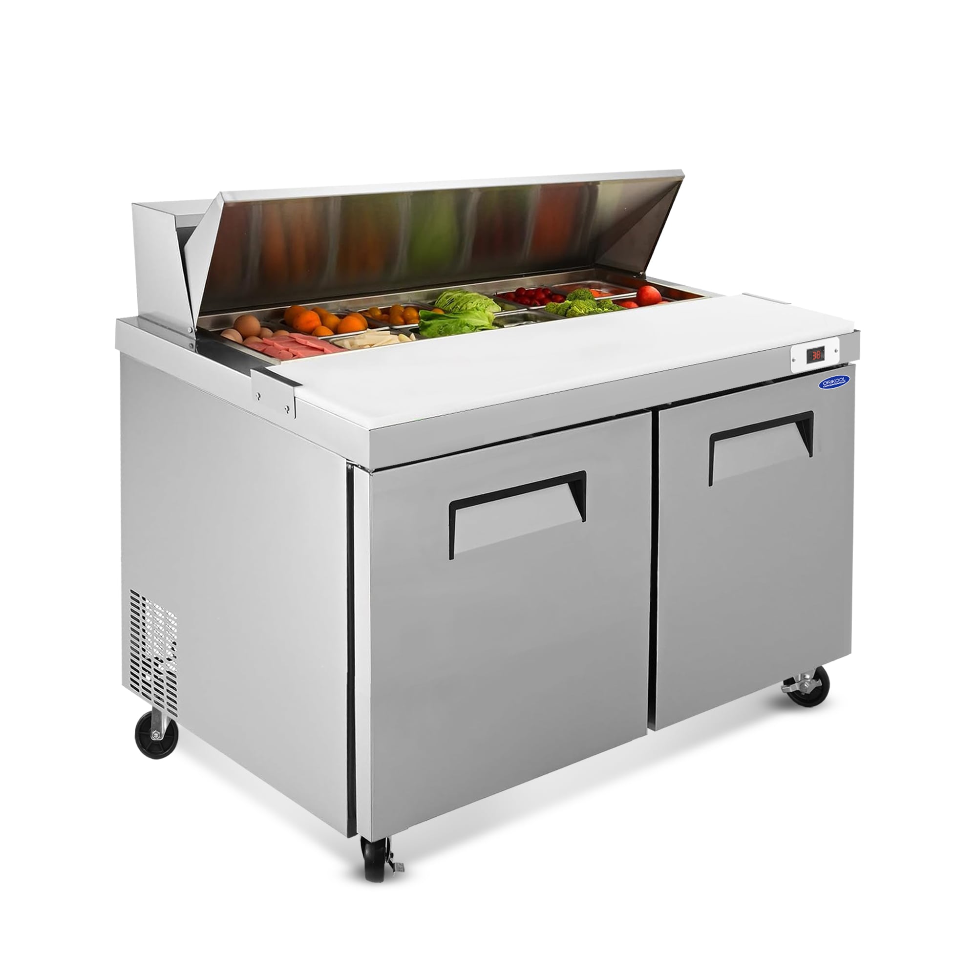 Xspracer 14 Cu.Ft Commercial Sandwich Prep Table with 12 Food Pans and 1 Cutting Board 49-in Stainless Steel Refrigerated Sandwich prep table