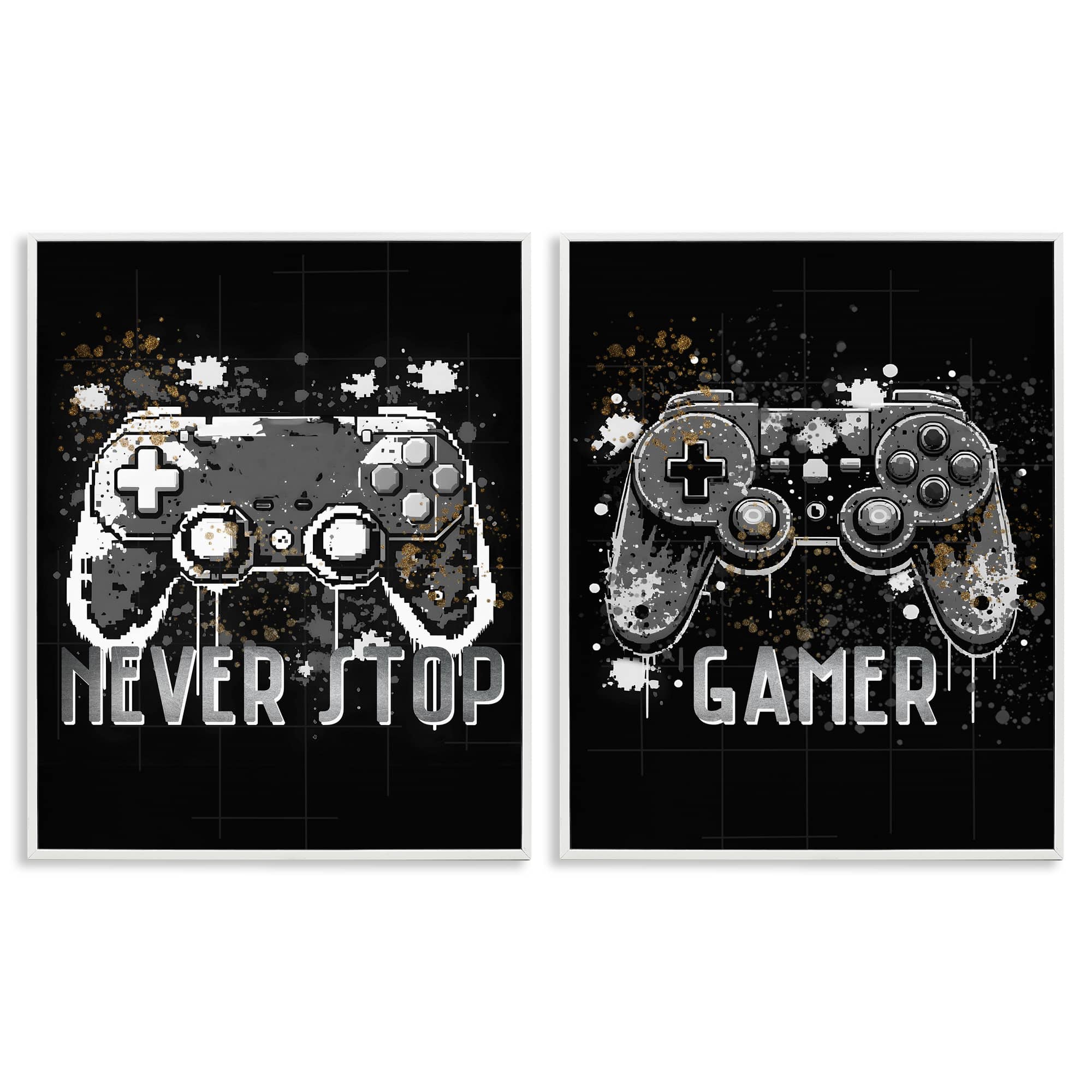 Stupell Industries B2-713-WFR-2PC-24X30 Modern Gamer Controller Phrases 2 Piece White Framed Giclee Art Set By Kim Allen 24 x 30