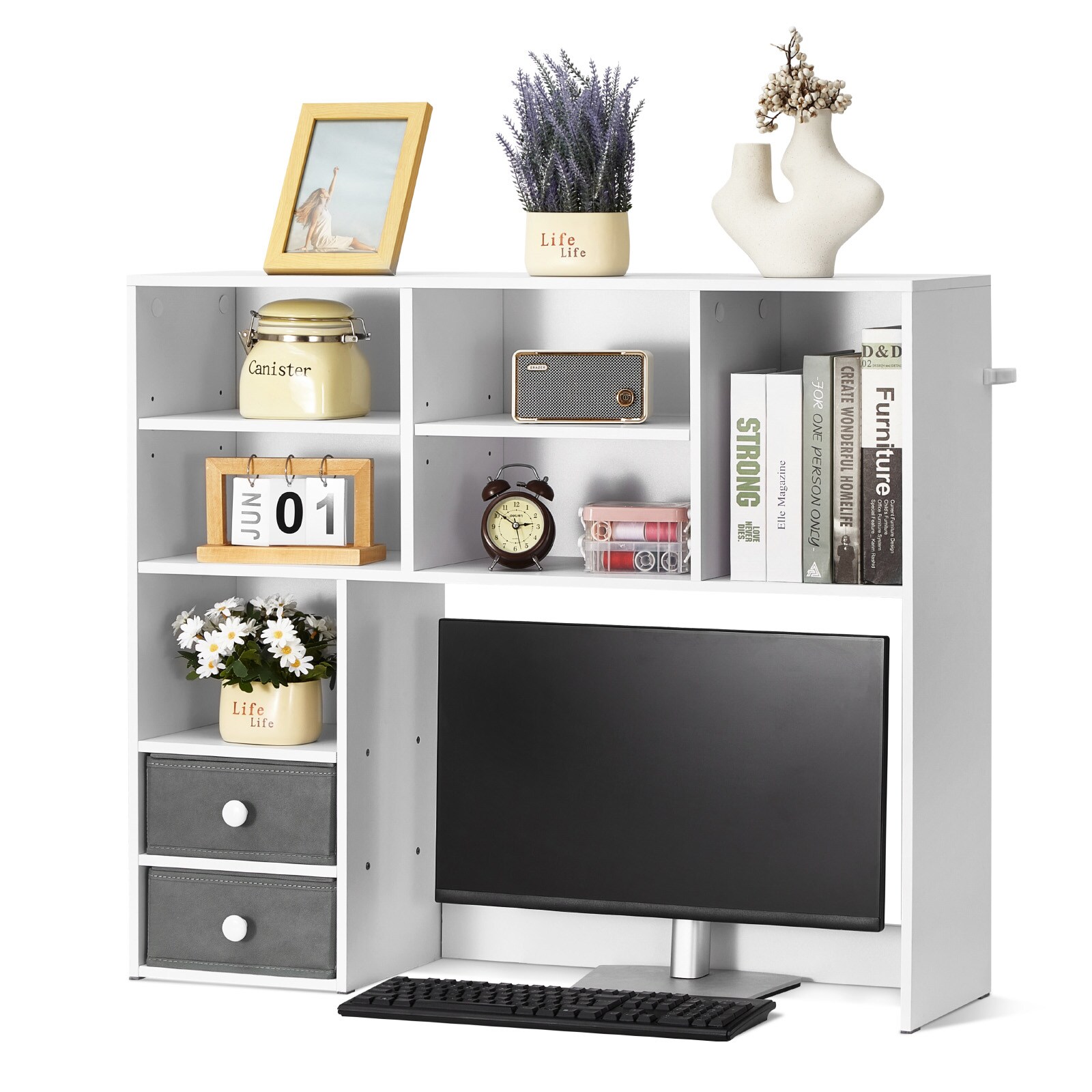 GIVIMO 3-Tier Desktop Bookshelf 37-in x 10-in x 31.1-in White Office ...