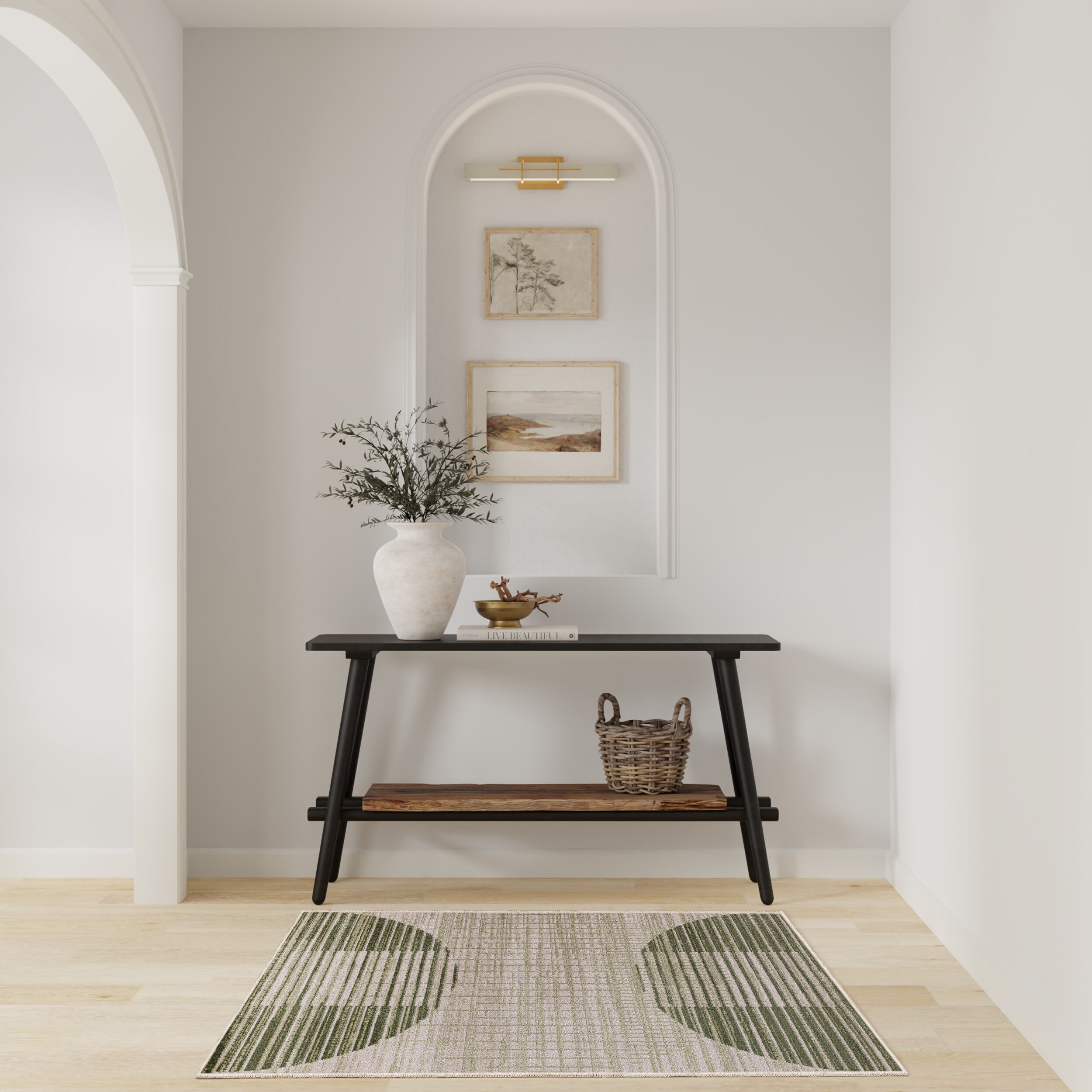 Nourison Home 099446988454 Astra Machine Washable 3 x 5 (ft) Loomed Polyester Ivory Olive Rectangular Indoor Geometric Machine washable Area rug