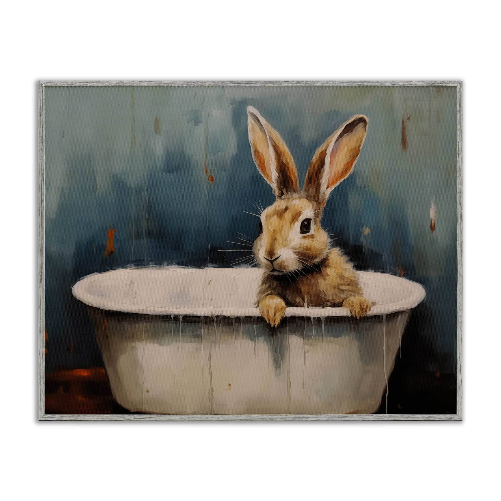 Stupell Industries BT-841-GFF-16X20 Baby Bunny in Tub Gray Framed Giclee Art By Arlington Prints 20 x 16
