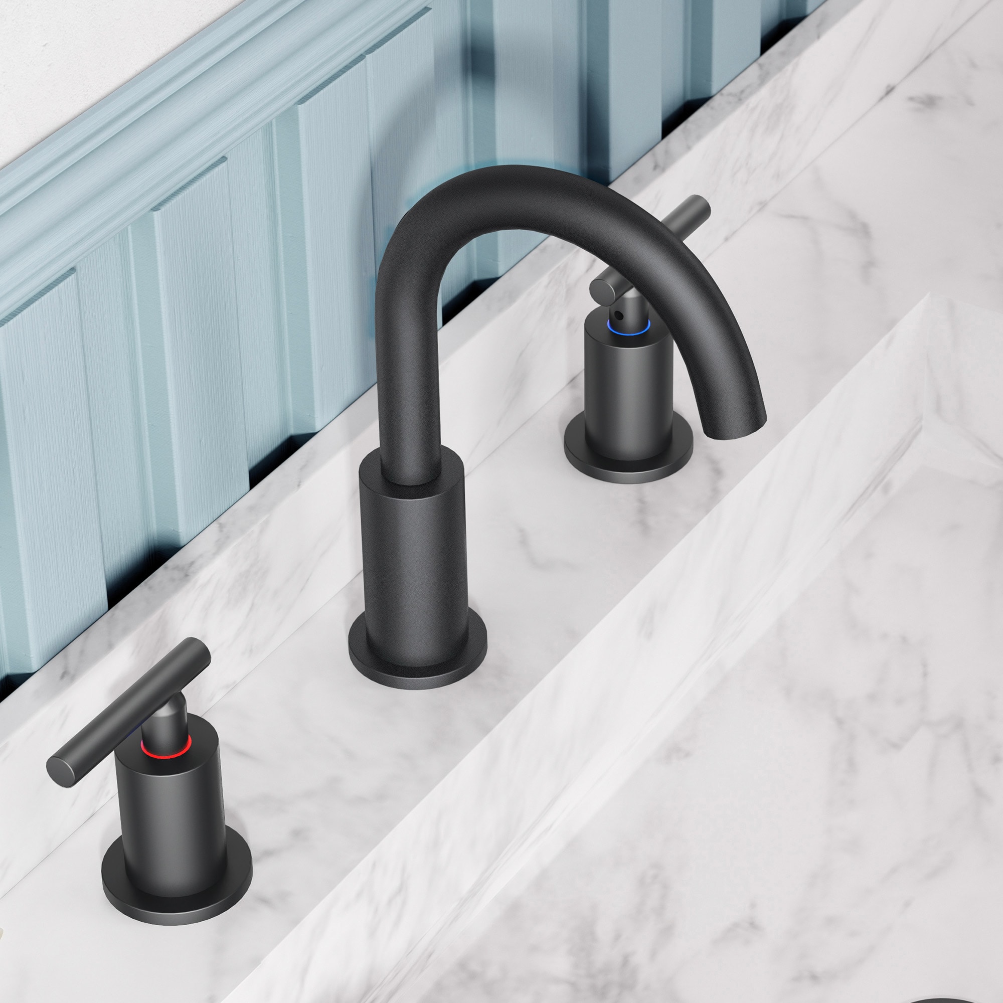 androme A300-BLACK Aria Matte Black Widespread 2-handle WaterSense Mid-arc Commercial/Residential Handle Bathroom Sink Faucet with Drain