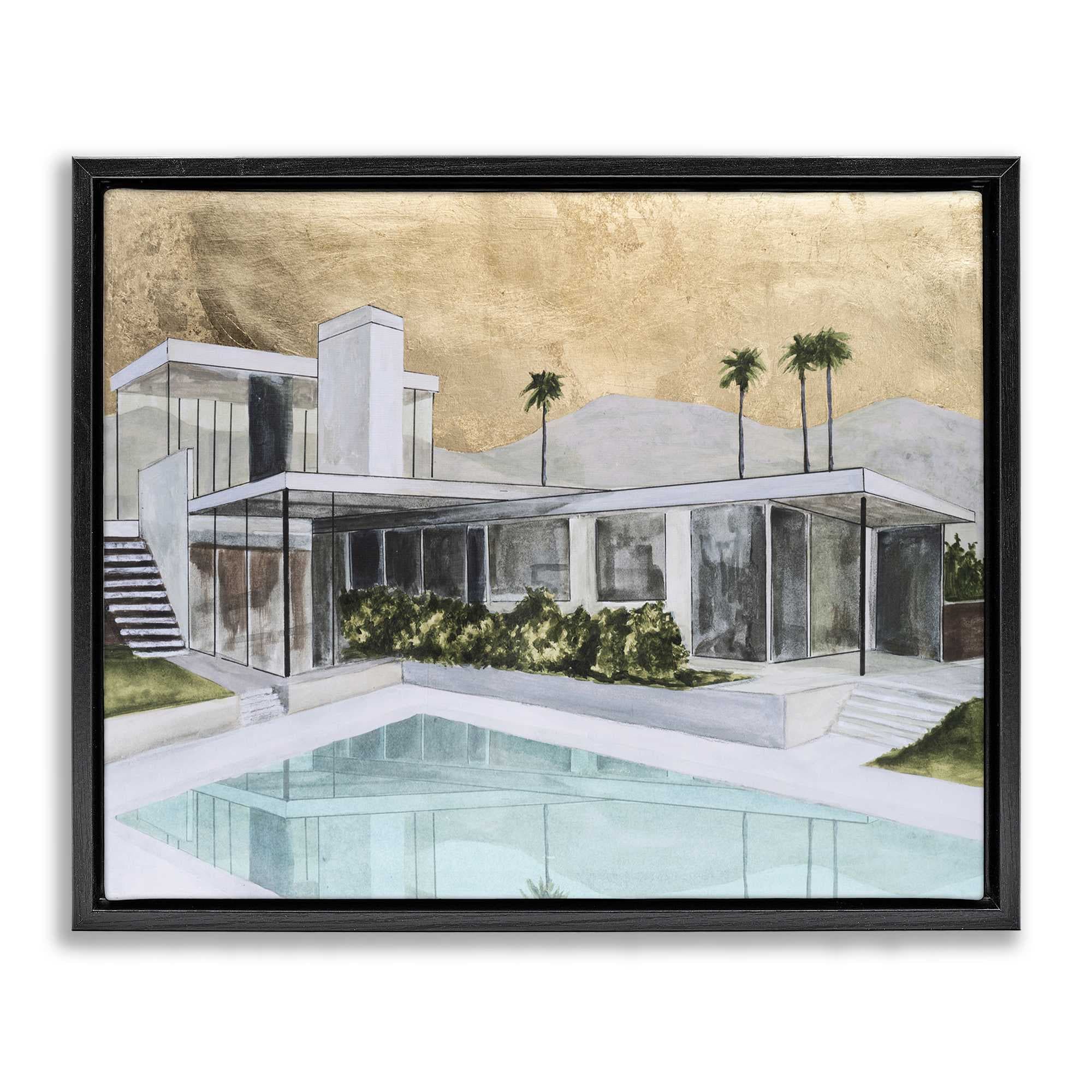 Stupell Industries BS-399-FFB-24X30 Chic Tropical Pool Yard Black Framed Floater Canvas Wall Art By Michael Willett 31 x 25