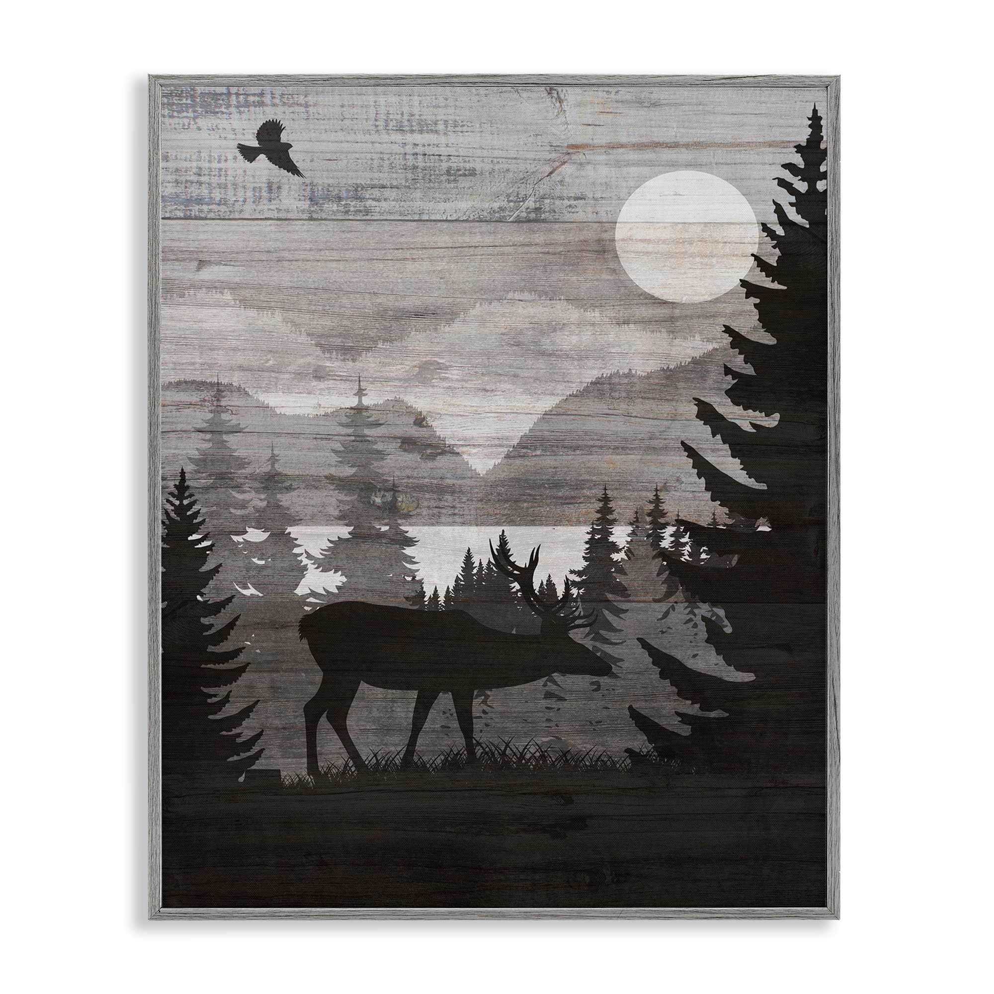 Stupell Industries BS-243-GFF-16X20 Rustic Moose at Night Gray Framed Giclee Art By Susan Arnot 16 x 20