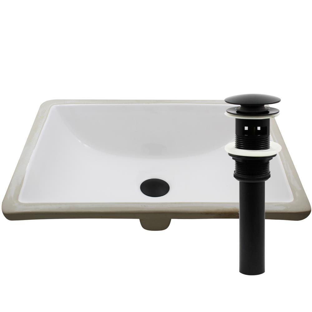 Novatto NP-U193906MB Undermount Porcelain Undermount Rectangular Modern White Bathroom Sink with Drain Included ( 15-in x 20.25-in )